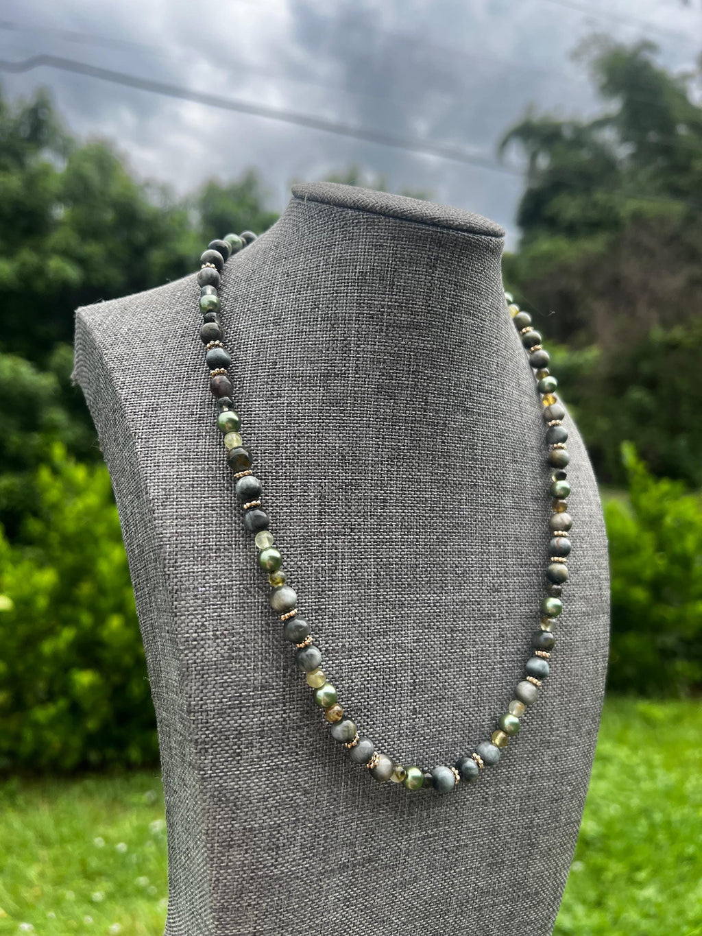 Prehnite + Gray Eagle Eye Crystal Necklace