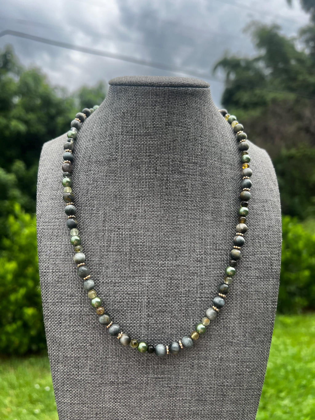 Prehnite + Gray Eagle Eye Crystal Necklace