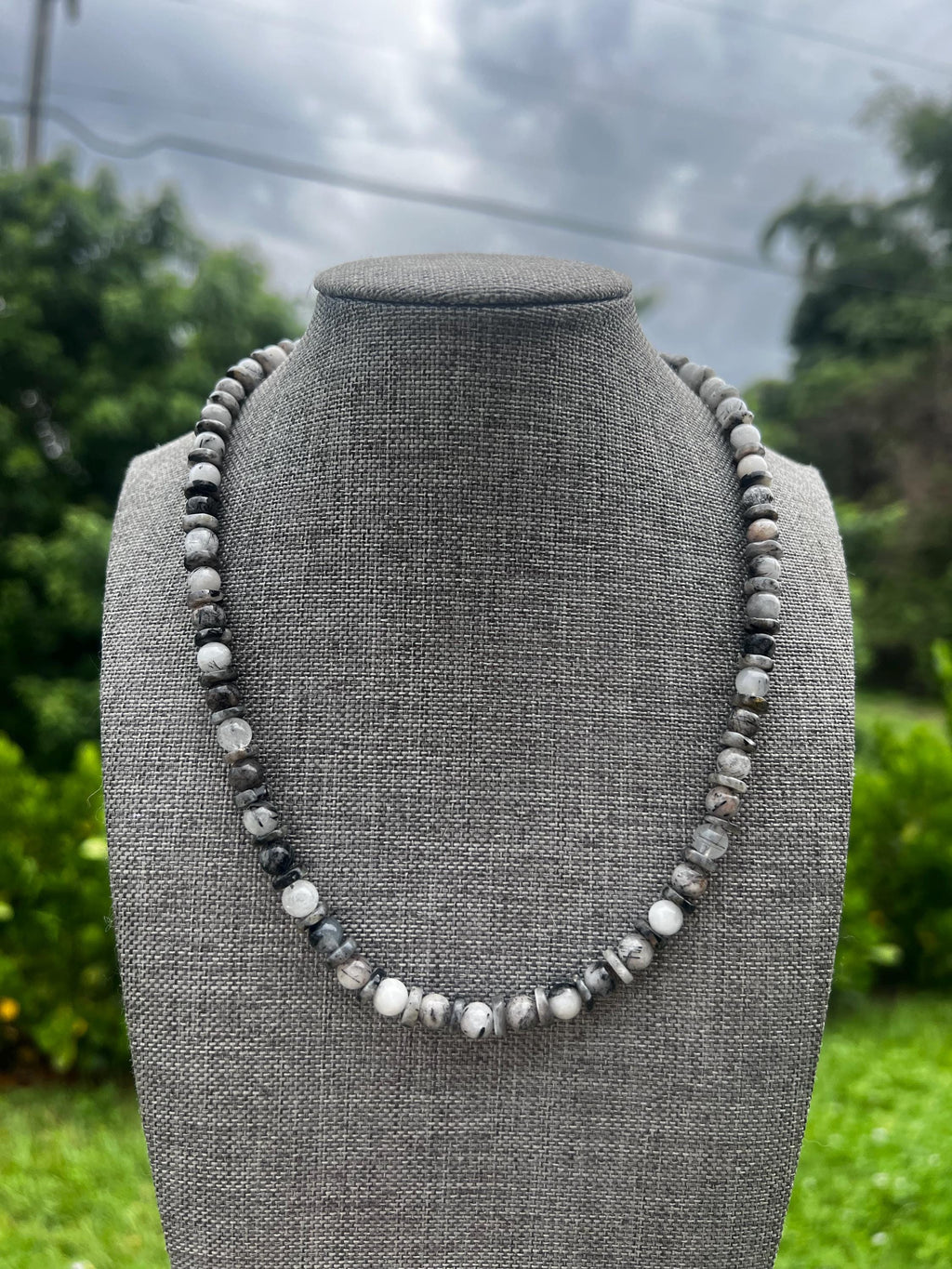 Larvikite + Tourmalized Quartz Crystal Necklace