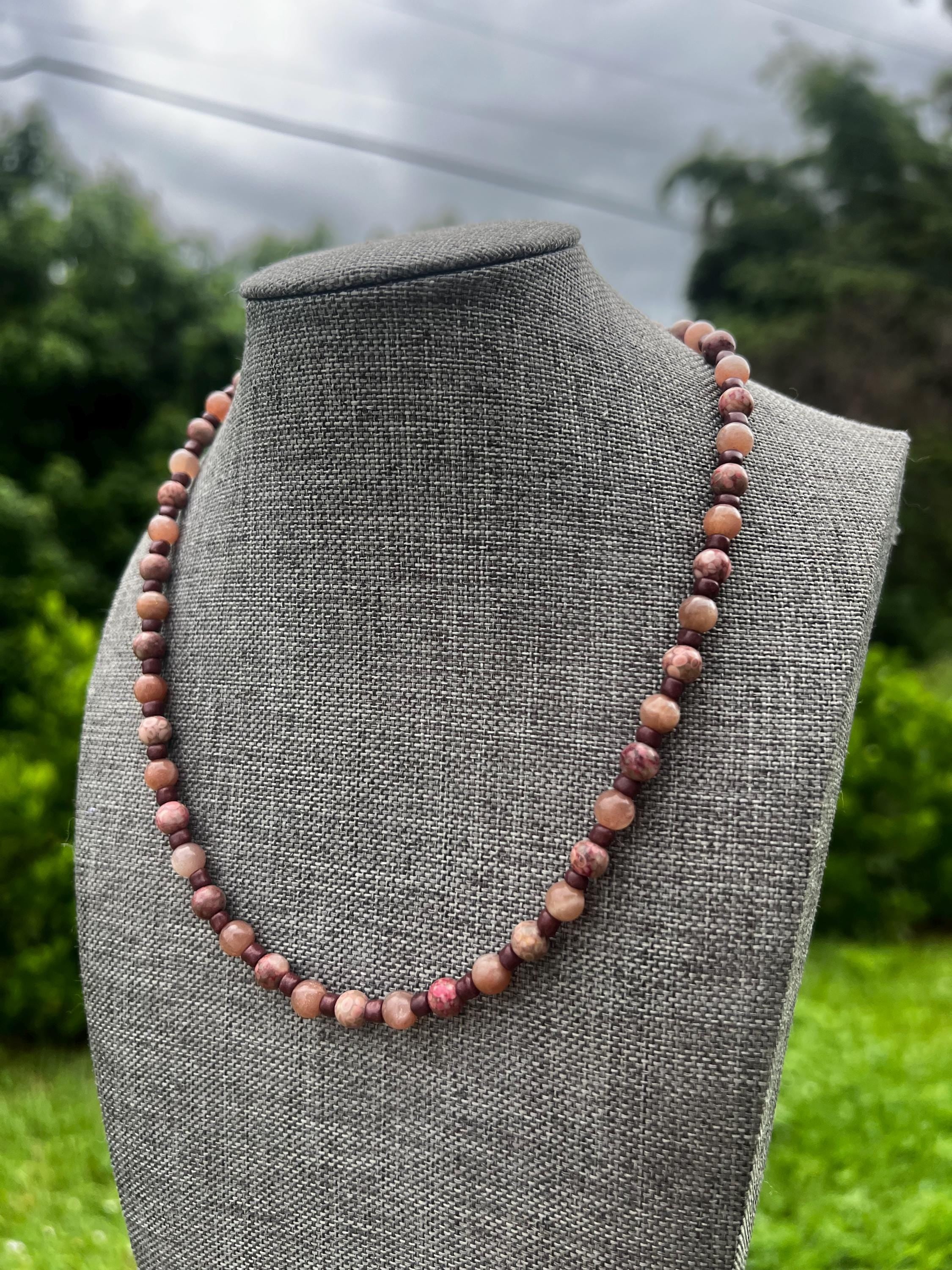 Maifan Jasper + Peach Moonstone Crystal Necklace