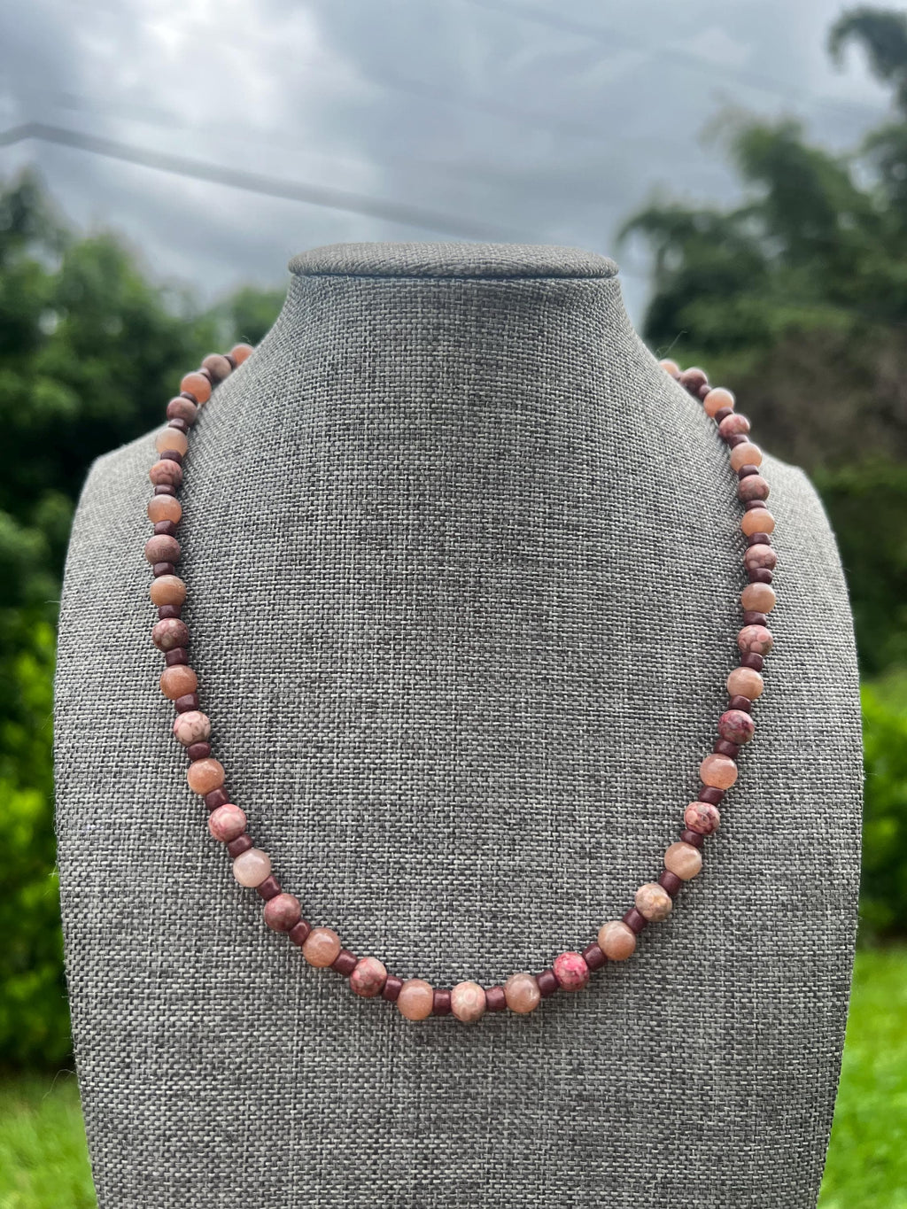 Maifan Jasper + Peach Moonstone Crystal Necklace