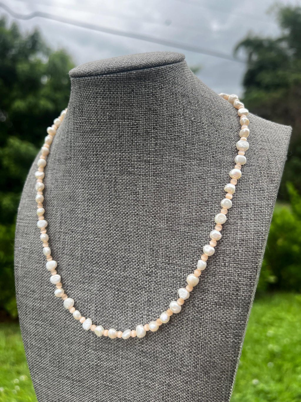 Peach Cat Eye Freshwater Pearl Necklace