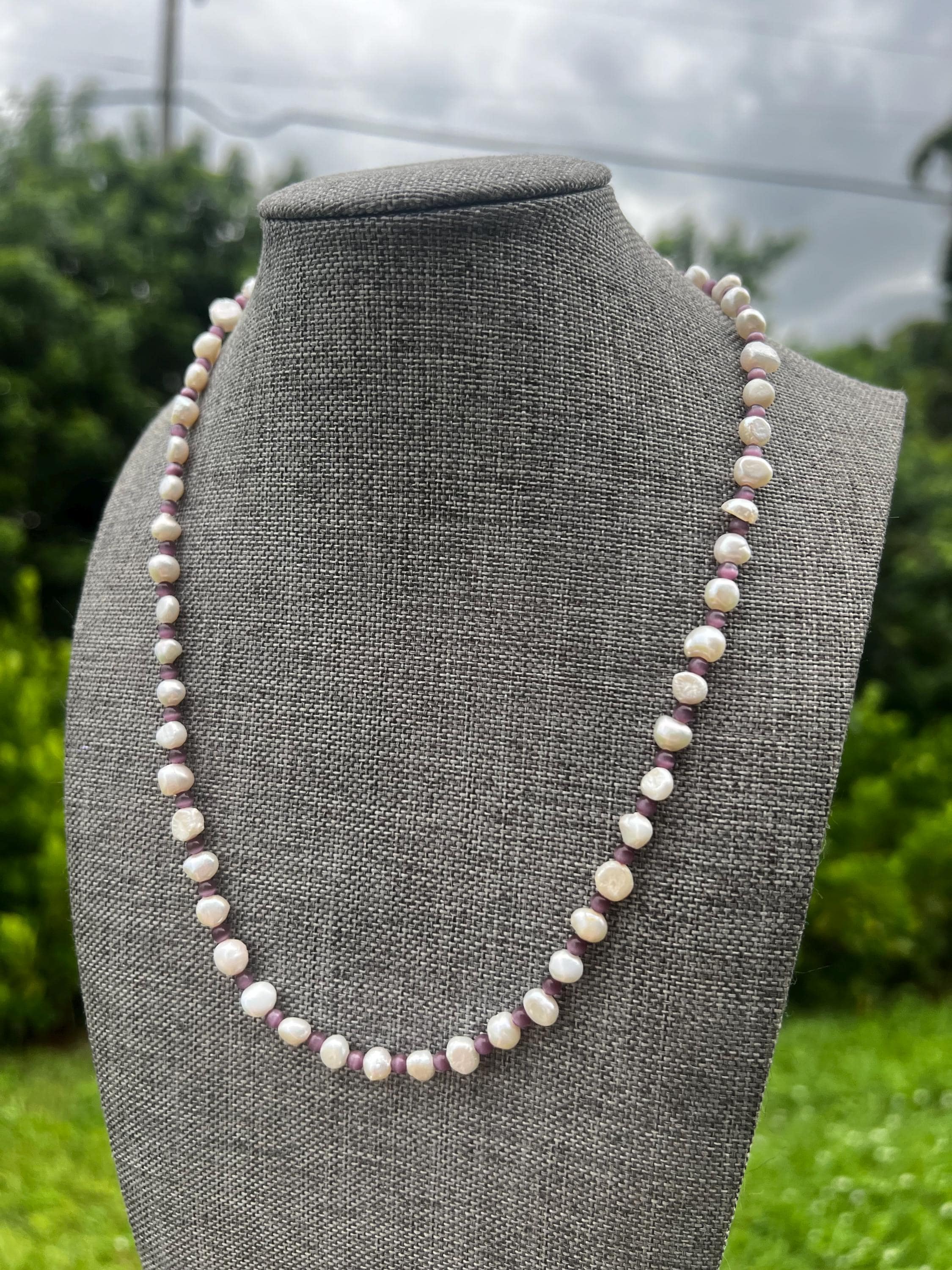 Dark Purple Cat Eye Freshwater Pearl Necklace