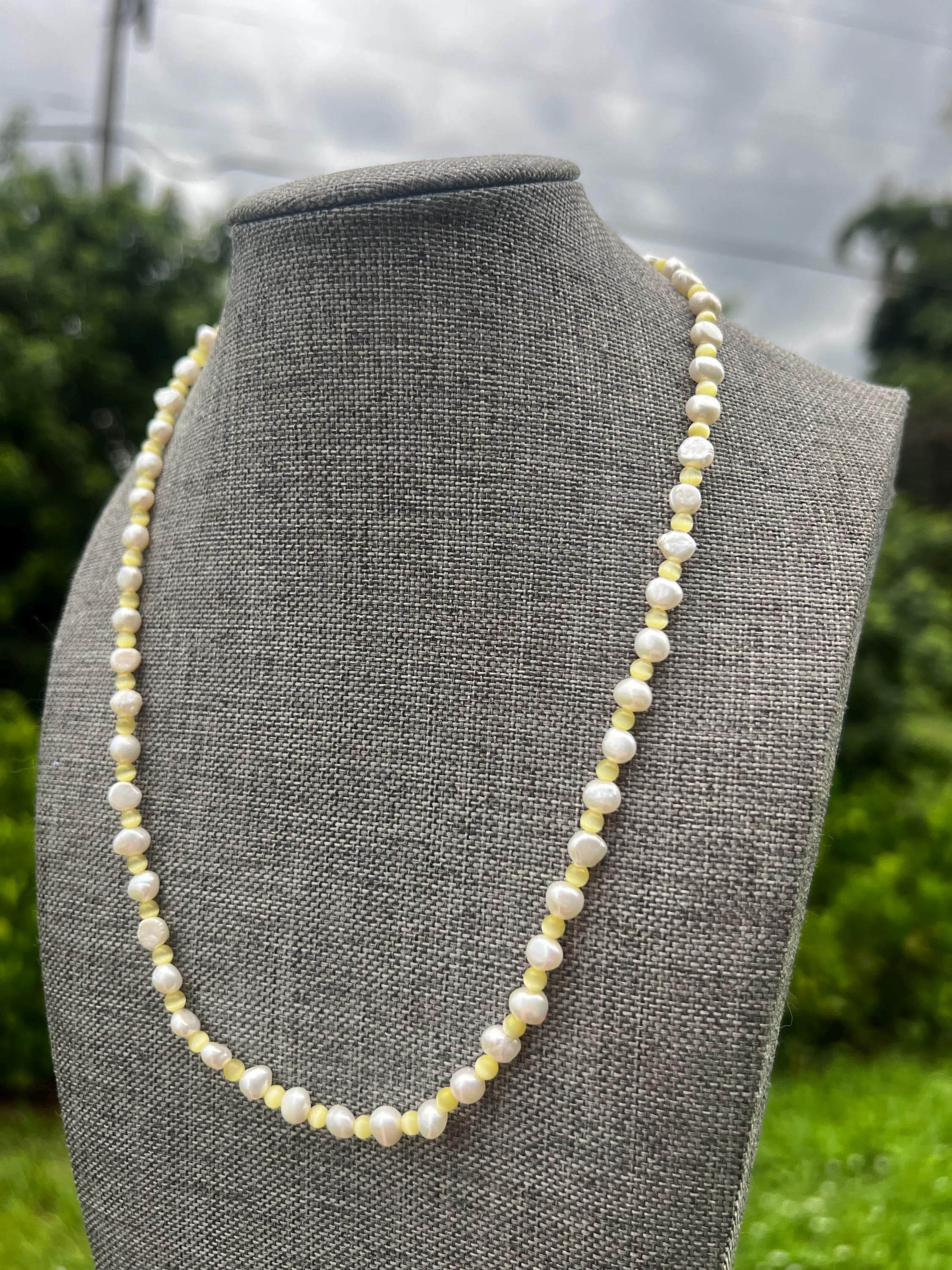 Lemon Cat Eye Freshwater Pearl Necklace
