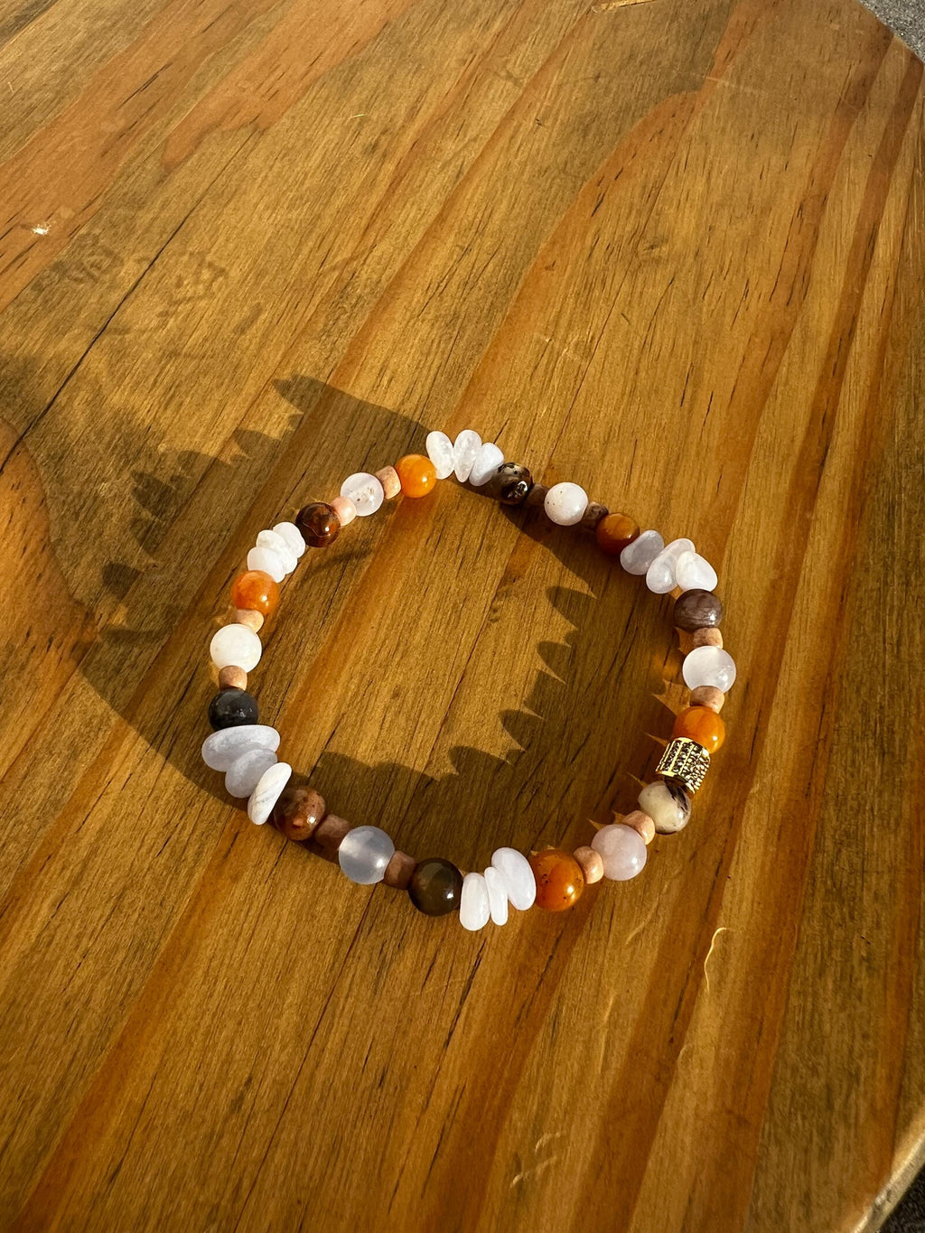 Blue Lace Agate + Blue/Brown Chalcedony Crystal Bracelet