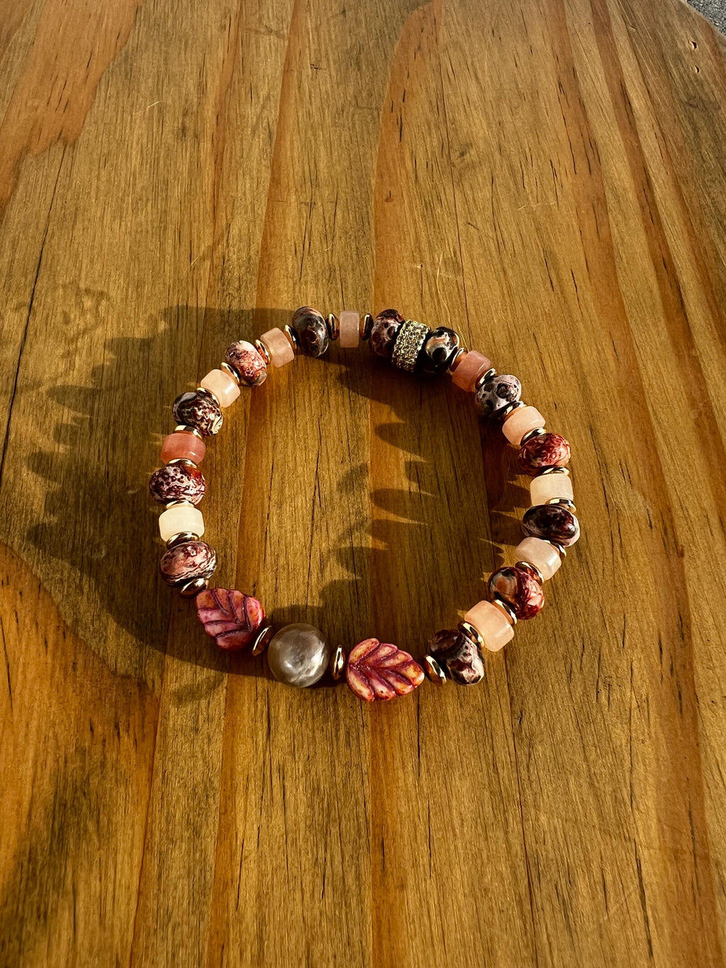 Chalcedony + Rose Quartz Leaf Crystal Bracelet
