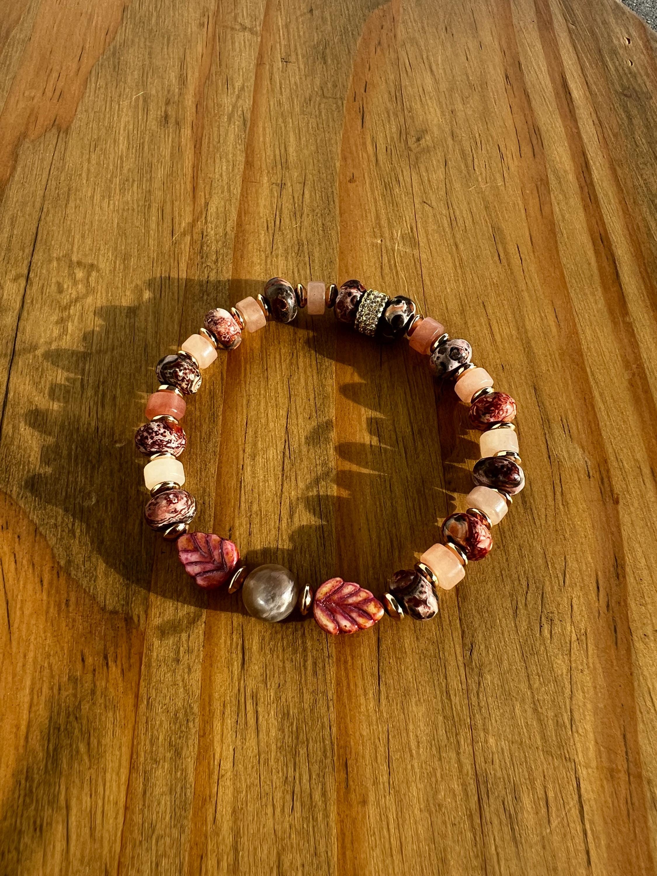 Chalcedony + Rose Quartz Leaf Crystal Bracelet