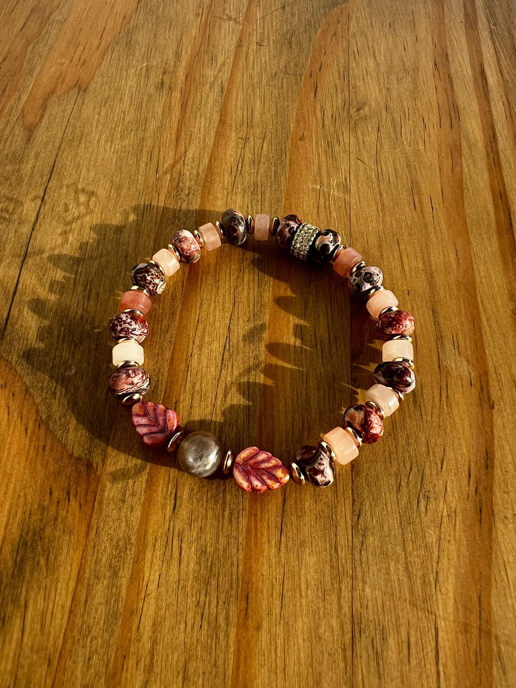 Chalcedony + Rose Quartz Leaf Crystal Bracelet