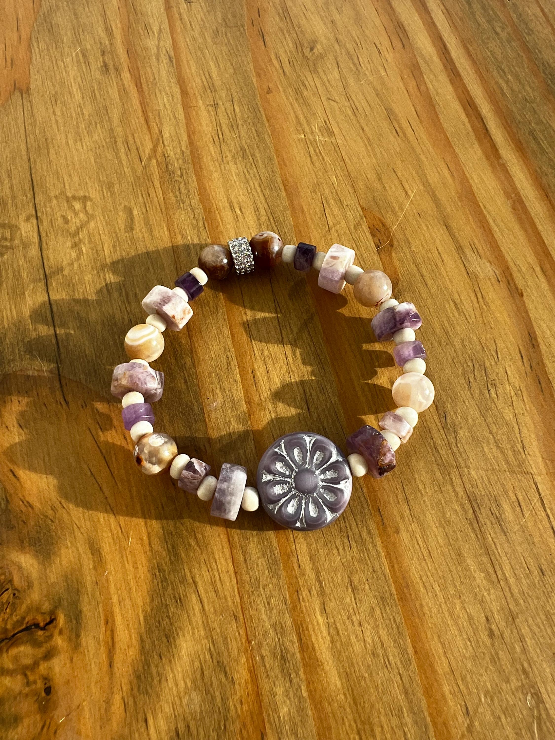 Amethyst + Dyed Agate Crystal Bracelet
