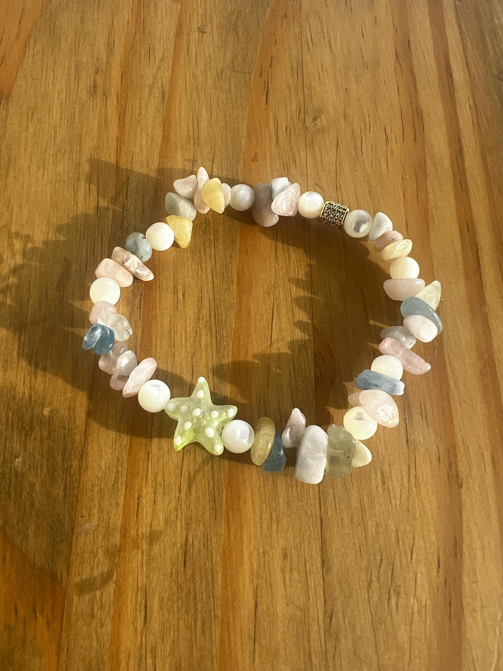 Morganite Mother Of Pearl Starfish Crystal Bracelet