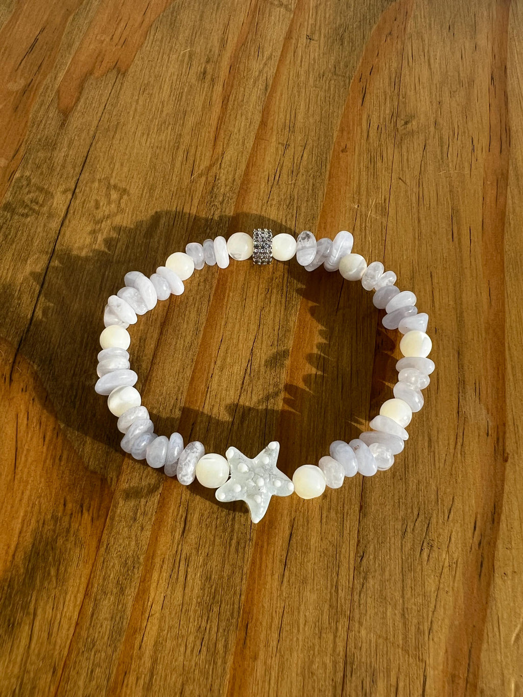 Blue Lace Agate + Mother Of Pearl Starfish Crystal Bracelet