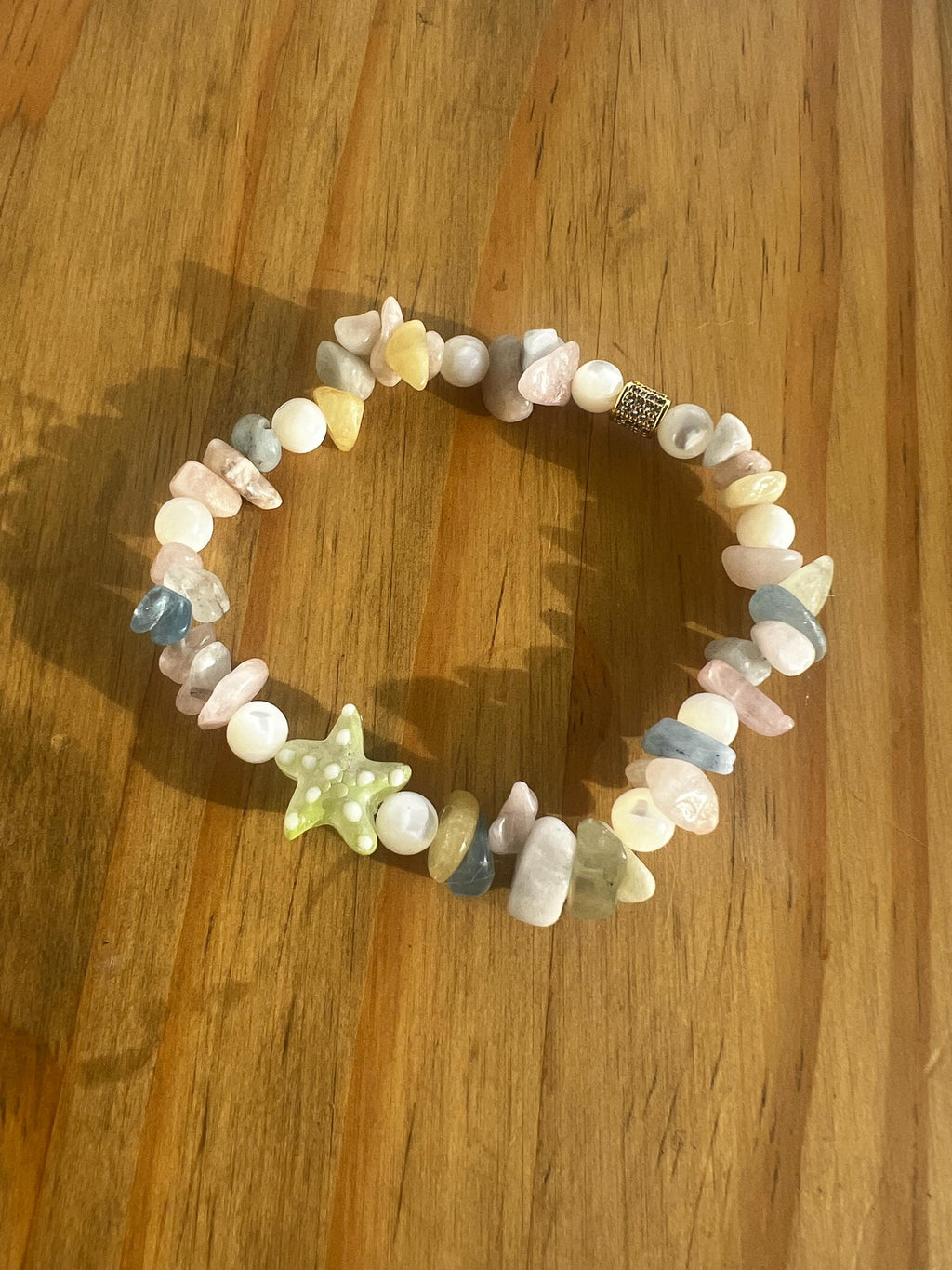 Morganite Mother Of Pearl Starfish Crystal Bracelet