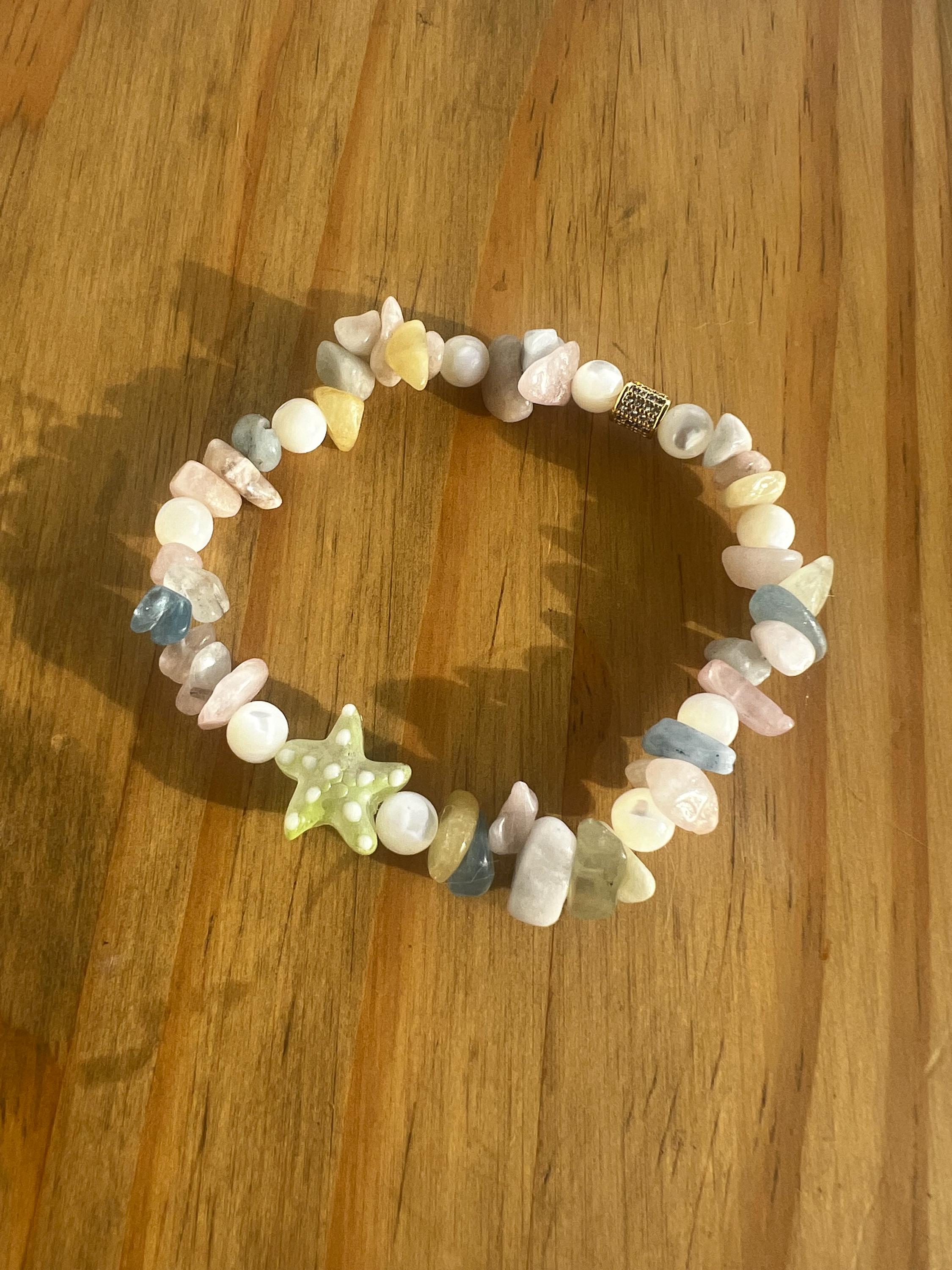 Morganite Mother Of Pearl Starfish Crystal Bracelet