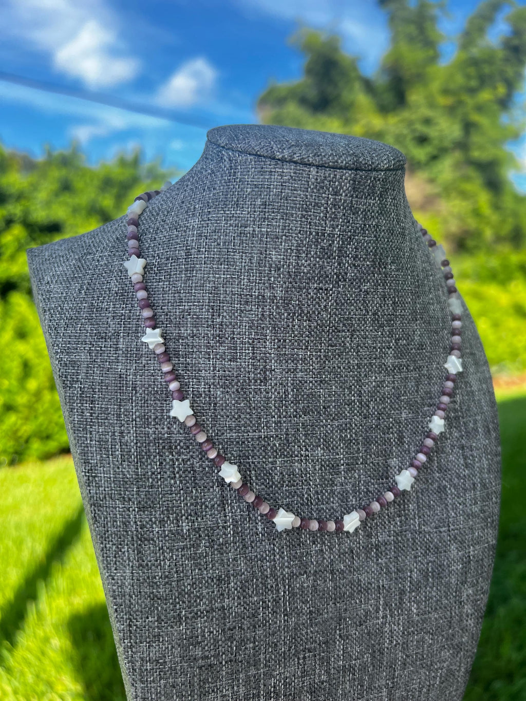 Purple Cats Eye + Mother Of Pearl Star Necklace