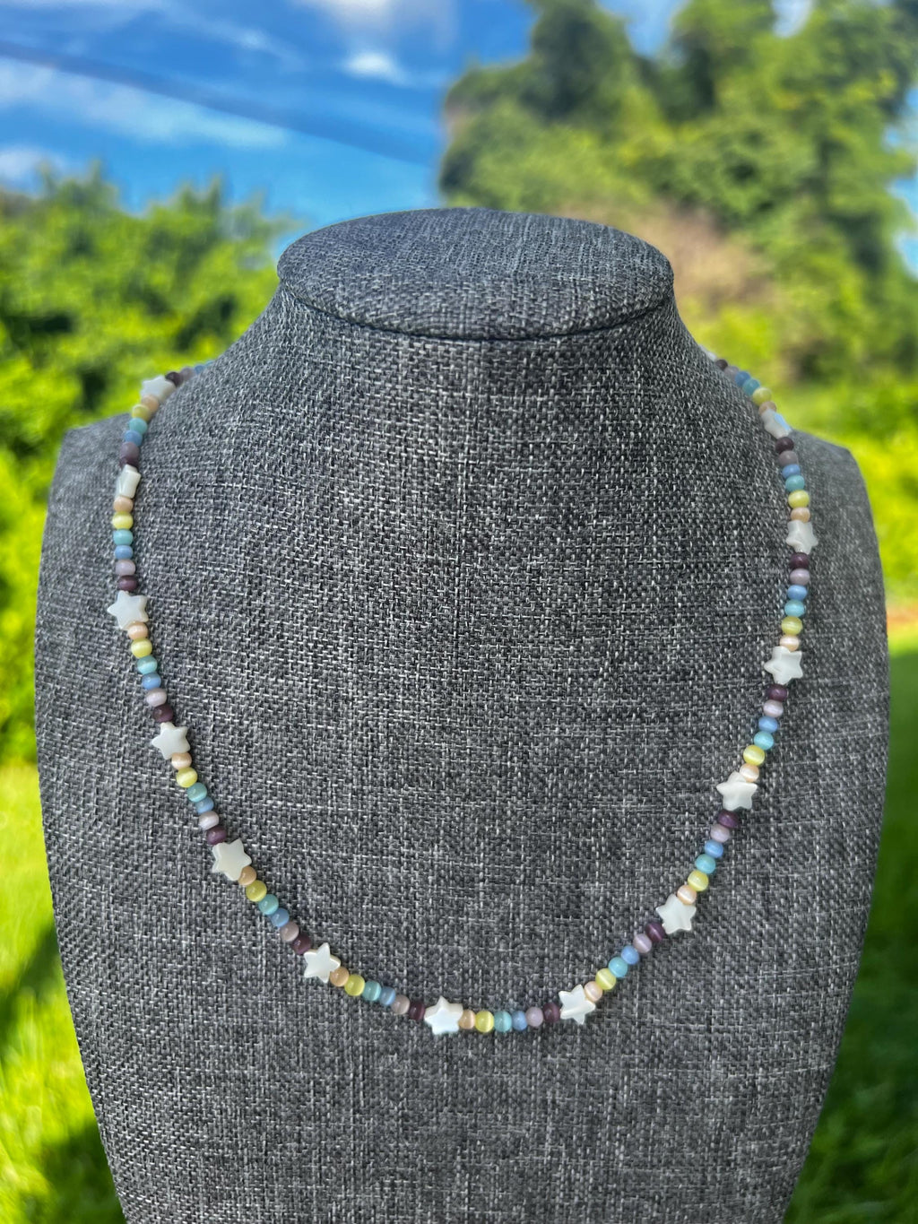 Muti Cats Eye + Mother Of Pearl Star Necklace