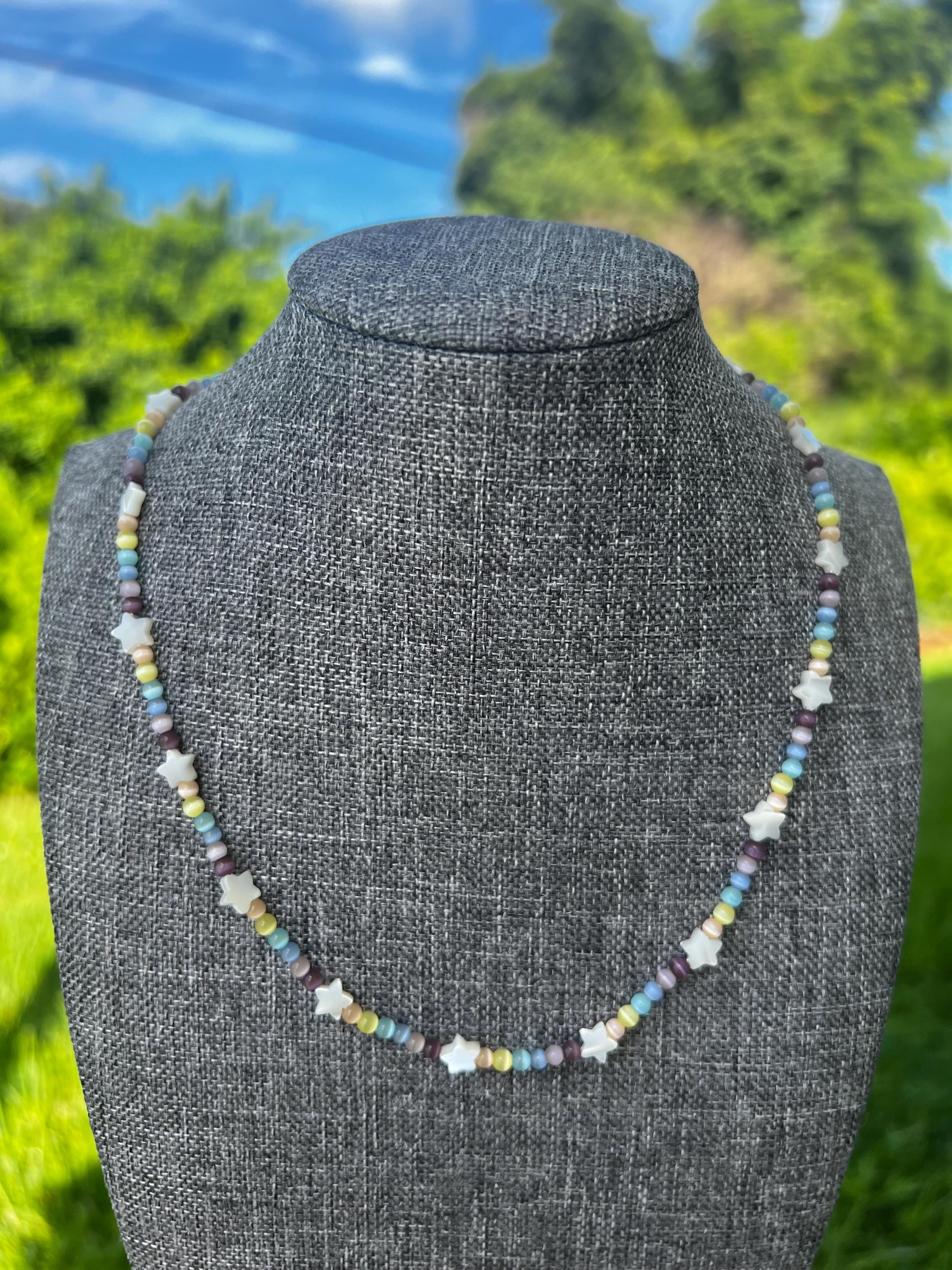Muti Cats Eye + Mother Of Pearl Star Necklace