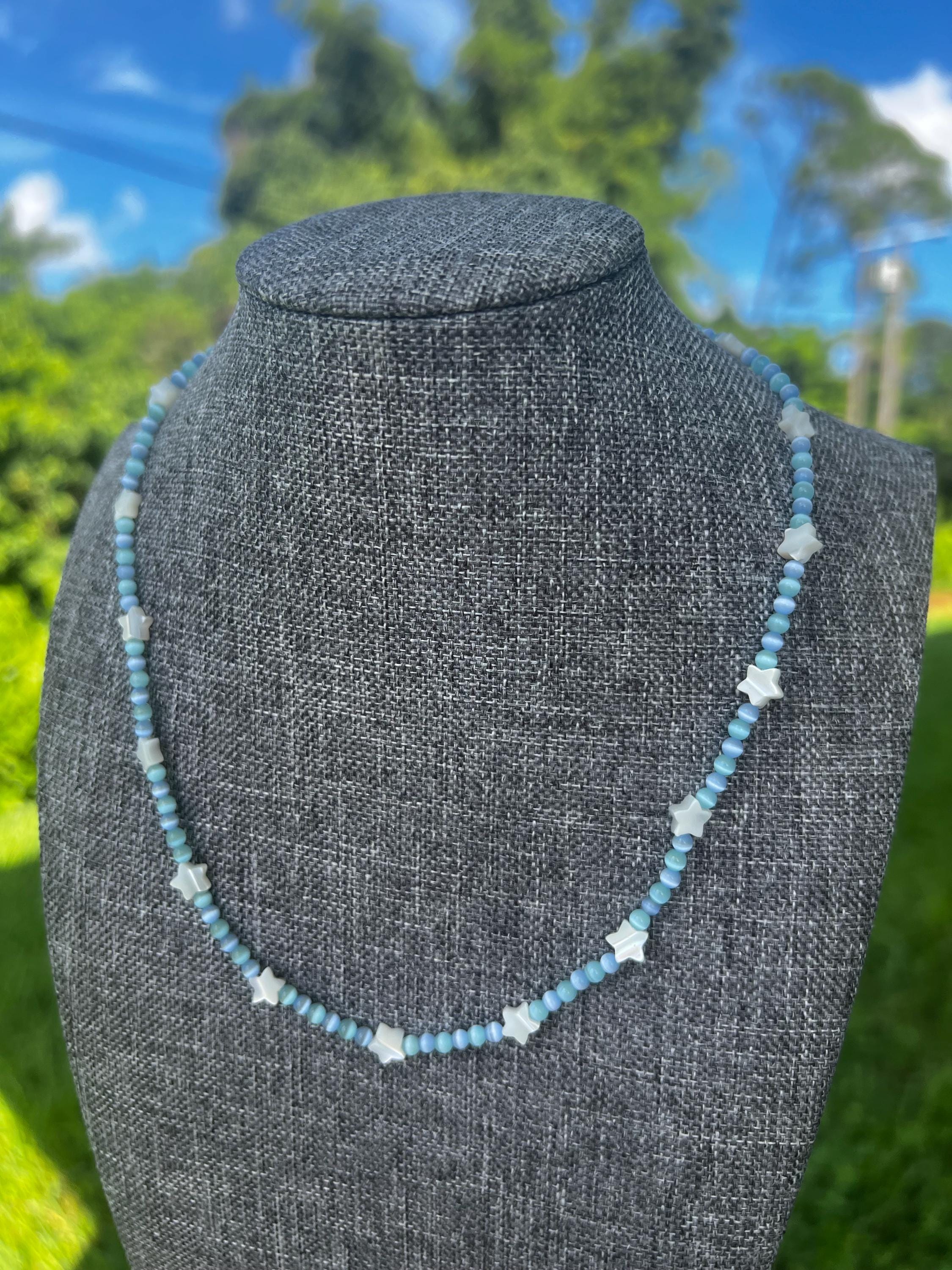 Blue Cats Eye + Mother Of Pearl Star Necklace