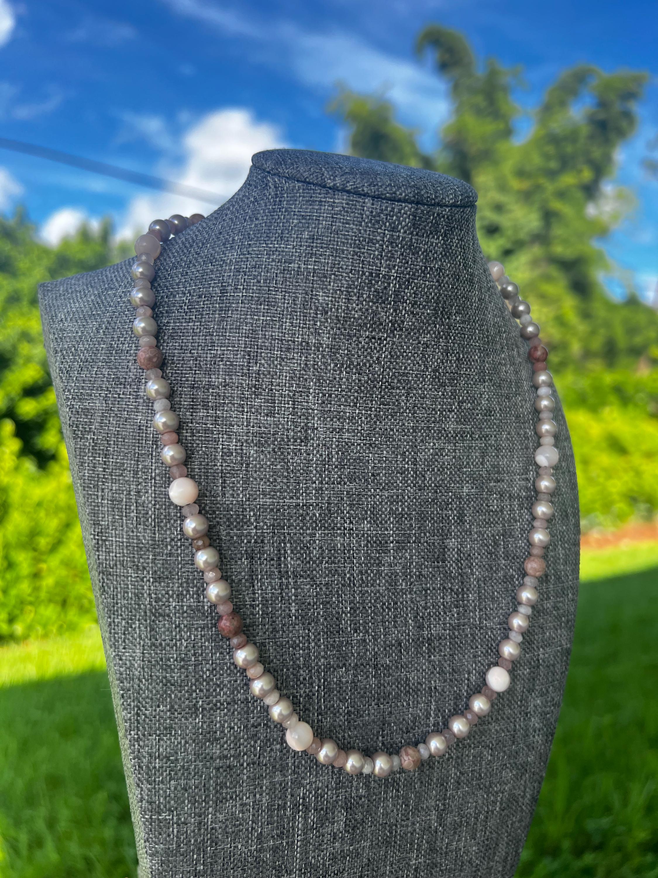 Maifan Jasper + Glass Pearl Crystal Necklace