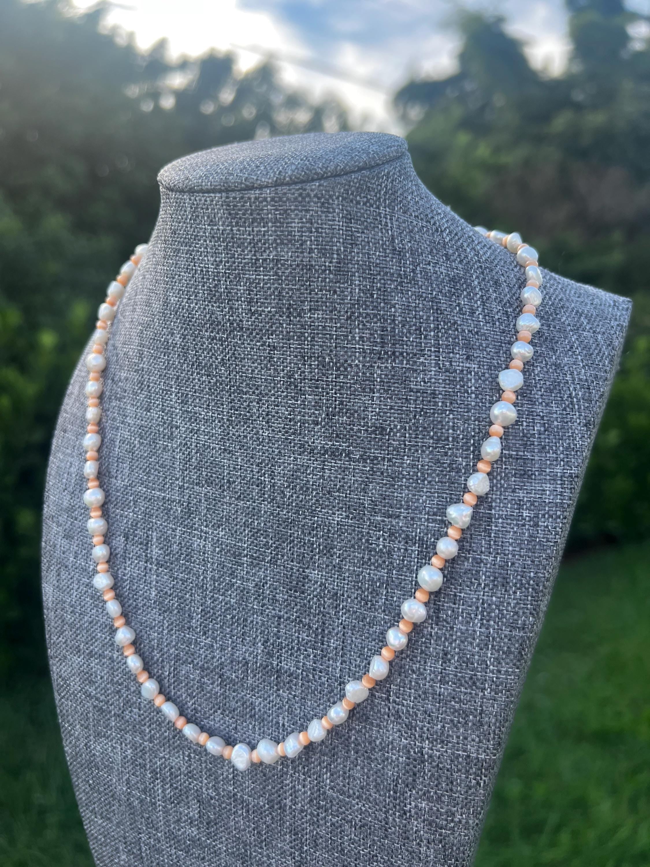 Orange Cats Eye + Freshwater Pearl Necklace