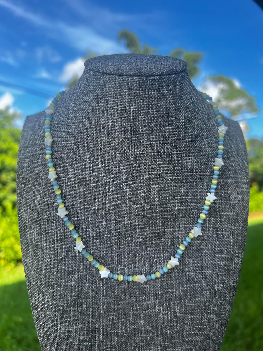Cool Colored Cats Eye + Mother Of Pearl Star Necklace