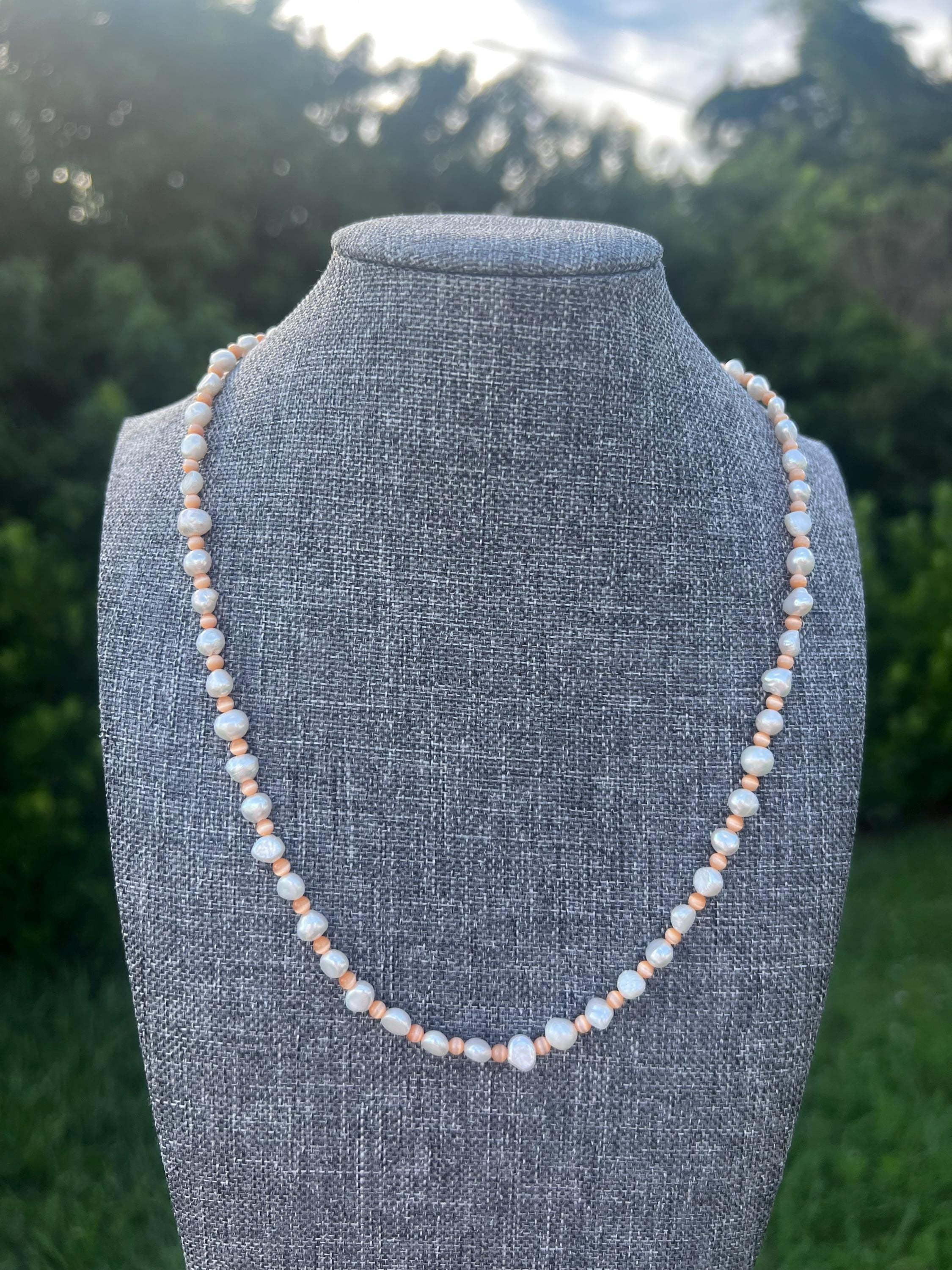 Orange Cats Eye + Freshwater Pearl Necklace