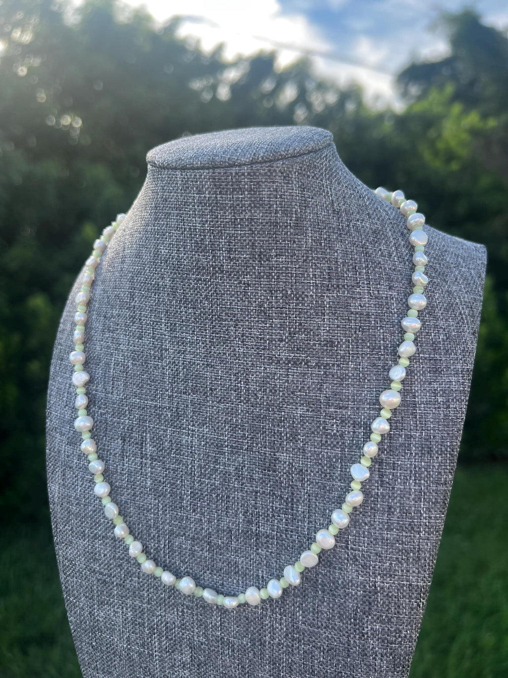 Green Cat Eye Freshwater Pearl Necklace