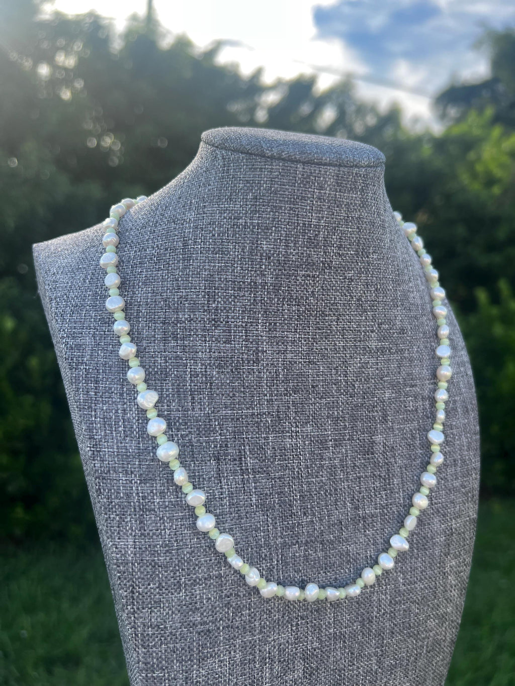 Green Cat Eye Freshwater Pearl Necklace
