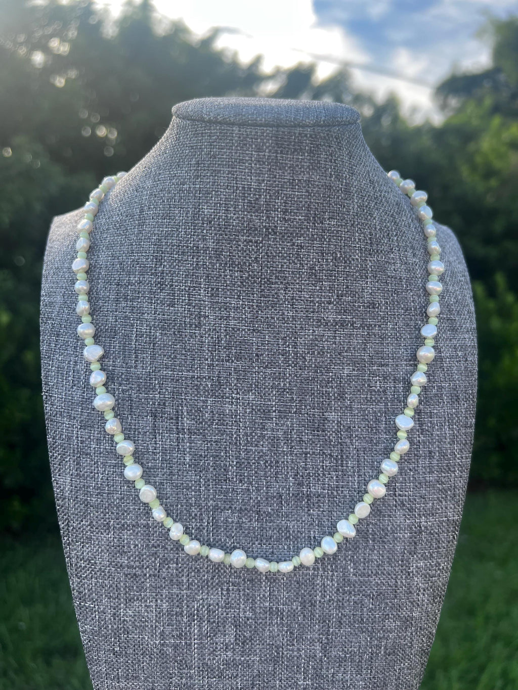Green Cat Eye Freshwater Pearl Necklace