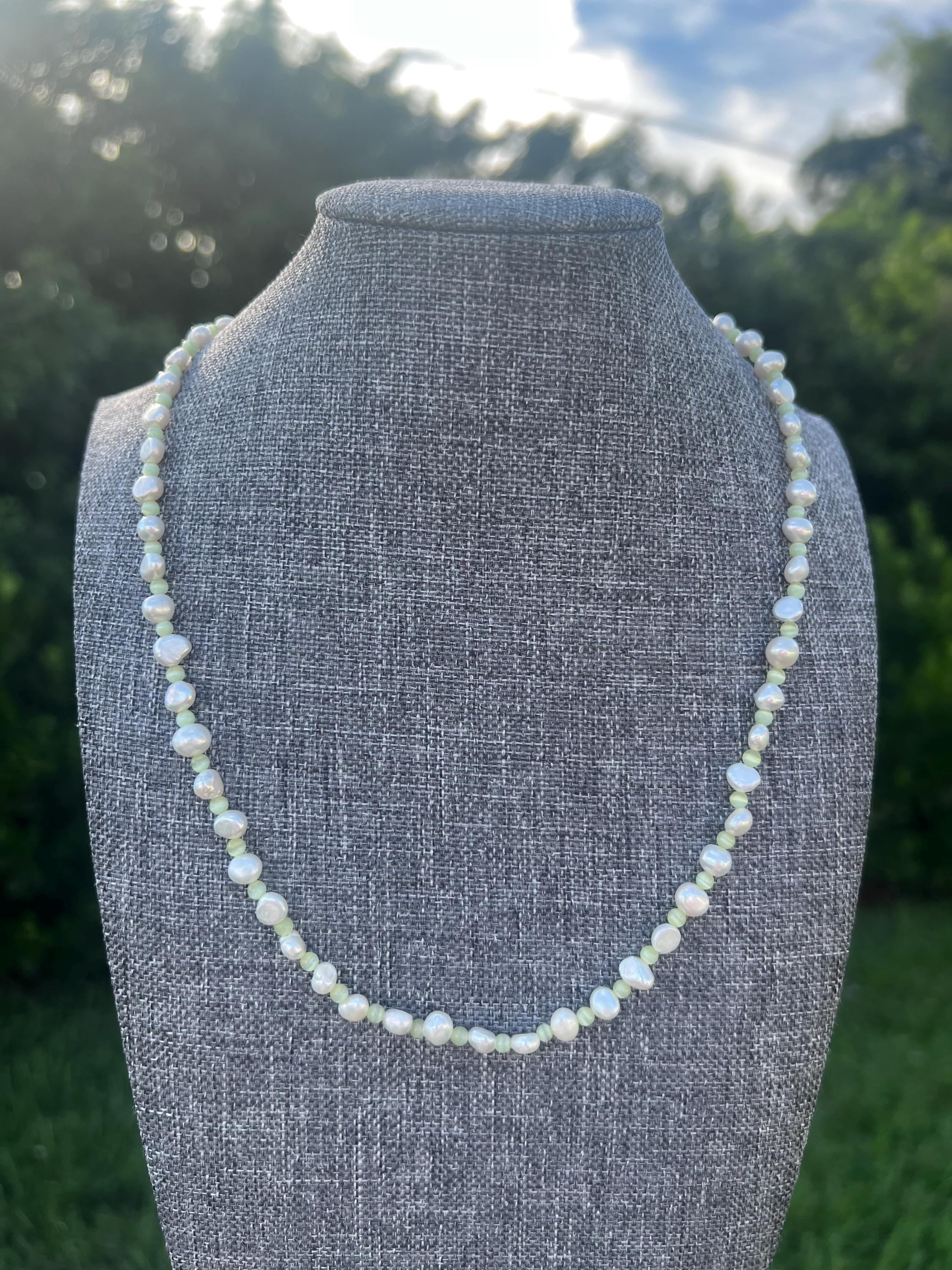 Green Cat Eye Freshwater Pearl Necklace