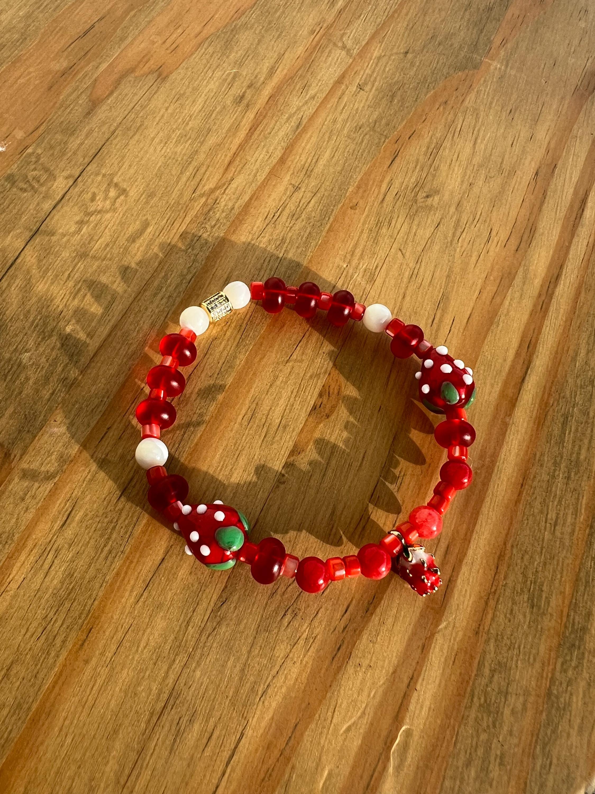 Strawberry Shortcake Dyed Jade + Mother Of Pearl Crystal Bracelet