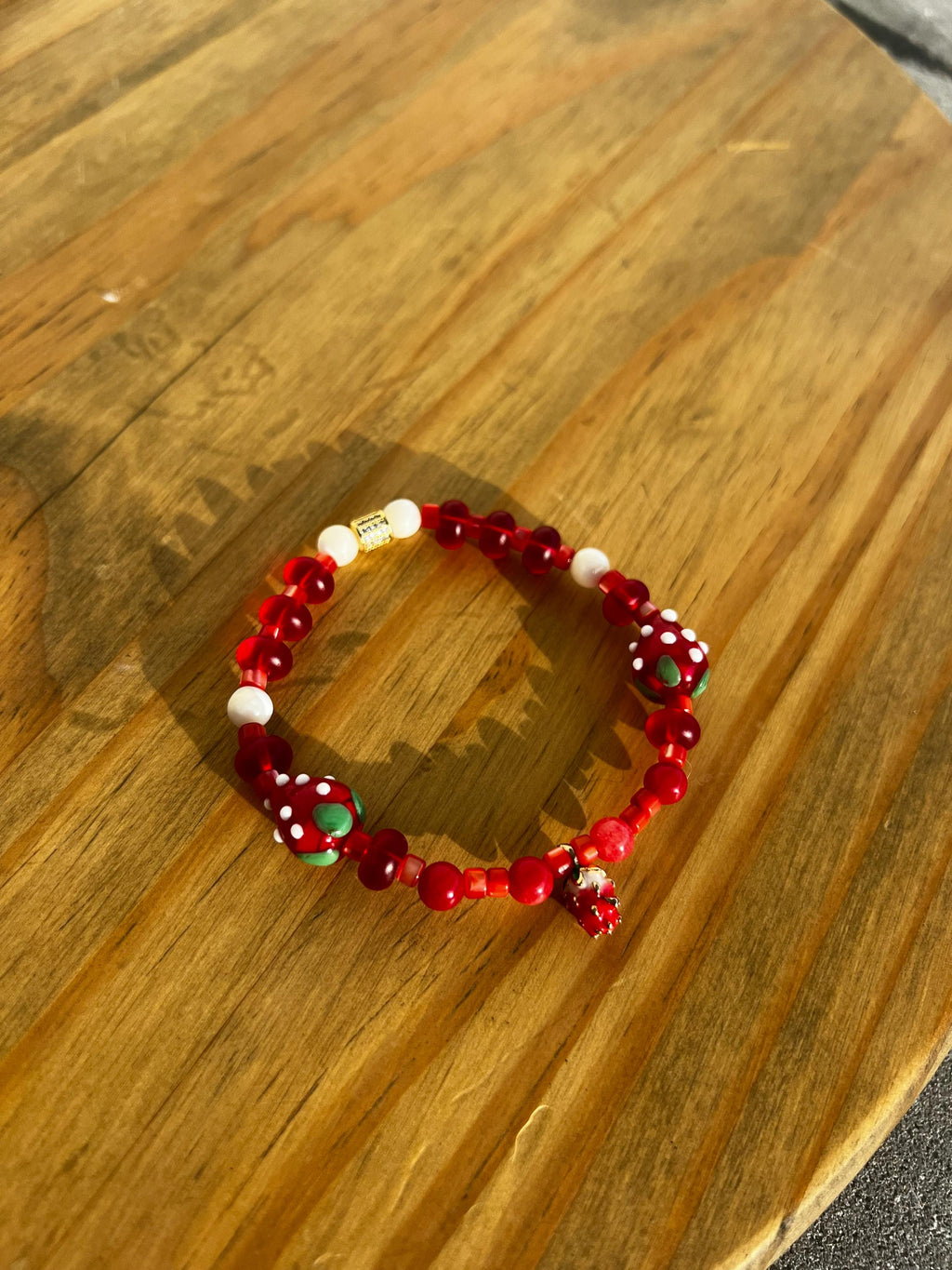 Strawberry Shortcake Dyed Jade + Mother Of Pearl Crystal Bracelet