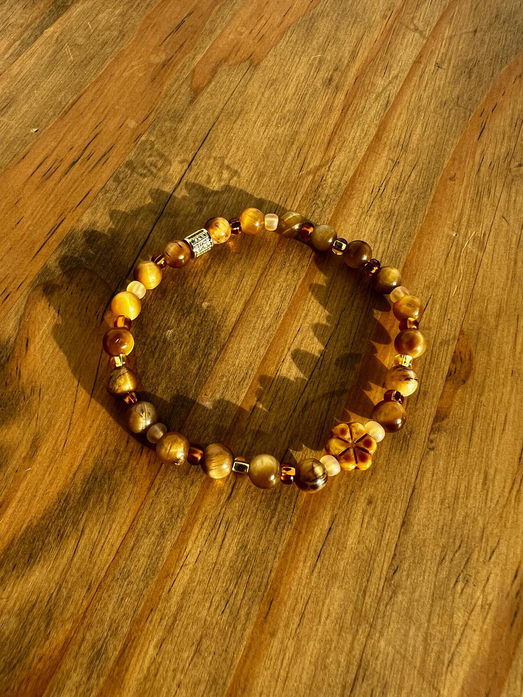 Tigers Eye Floral Crystal Bracelet