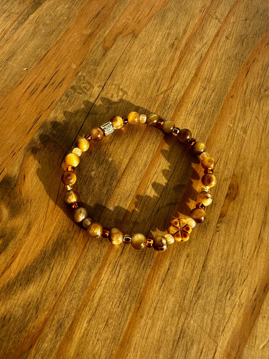 Tigers Eye Floral Crystal Bracelet