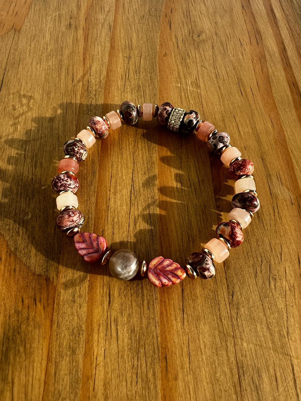 Chalcedony + Rose Quartz Leaf Crystal Bracelet