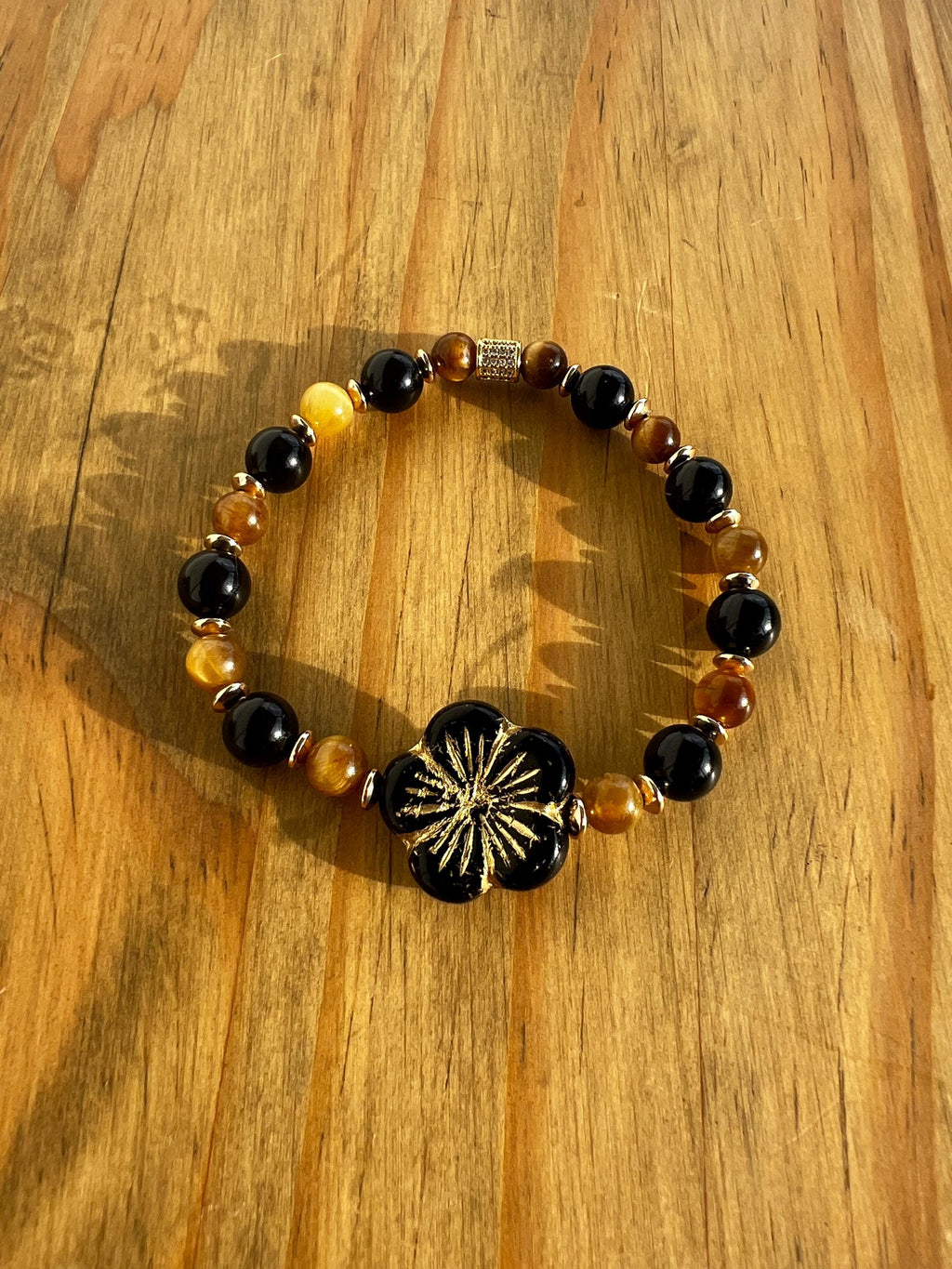 Tigers Eye + Black Onyx Crystal Bracelet