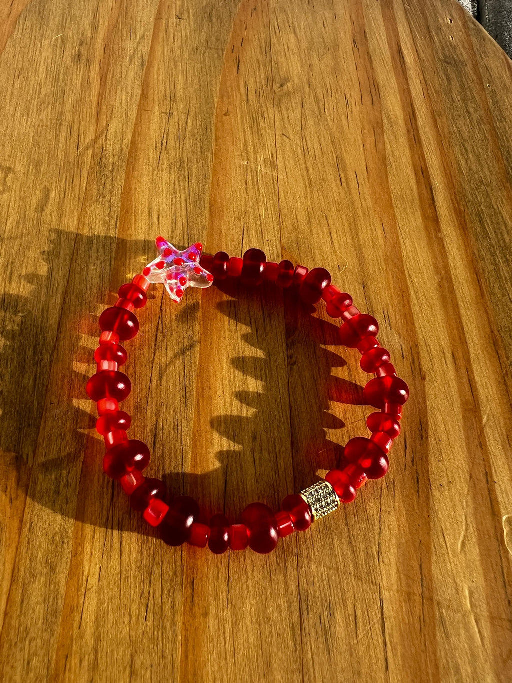 Red Mother Of Pearl Starfish Crystal Bracelet