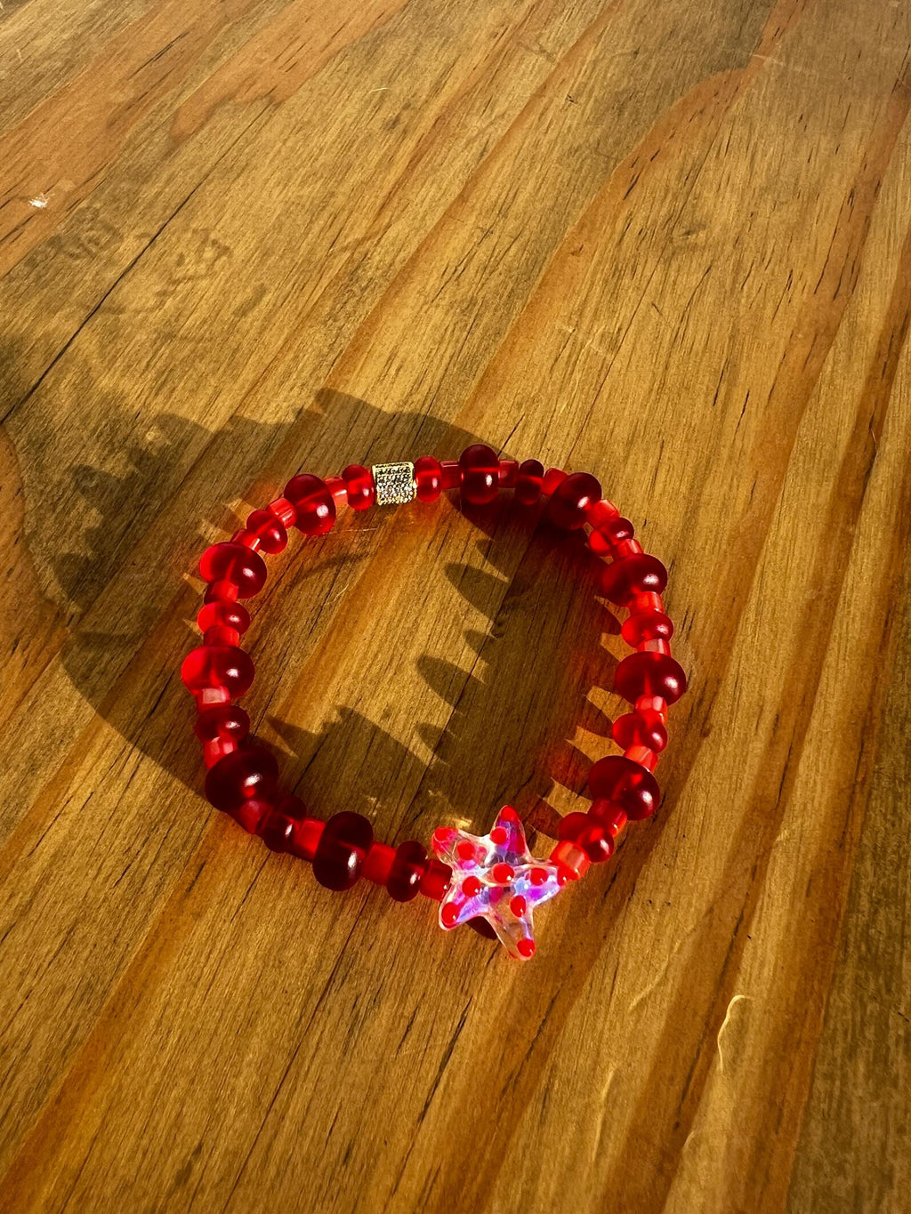Red Mother Of Pearl Starfish Crystal Bracelet