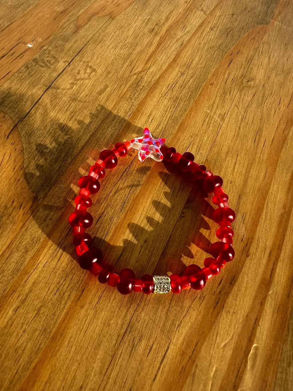 Red Mother Of Pearl Starfish Crystal Bracelet