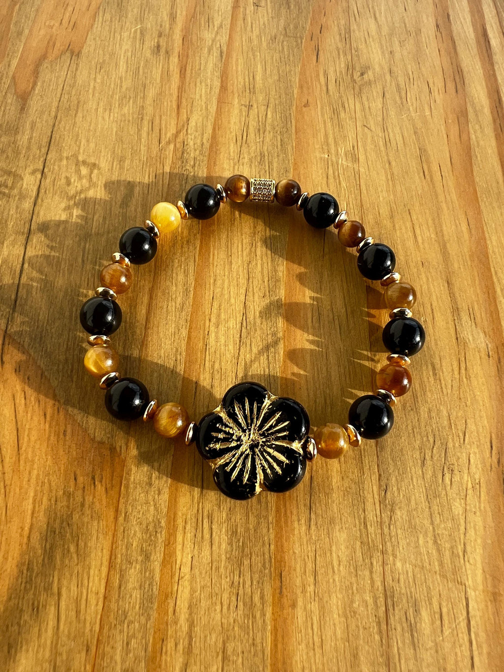 Tigers Eye + Black Onyx Crystal Bracelet