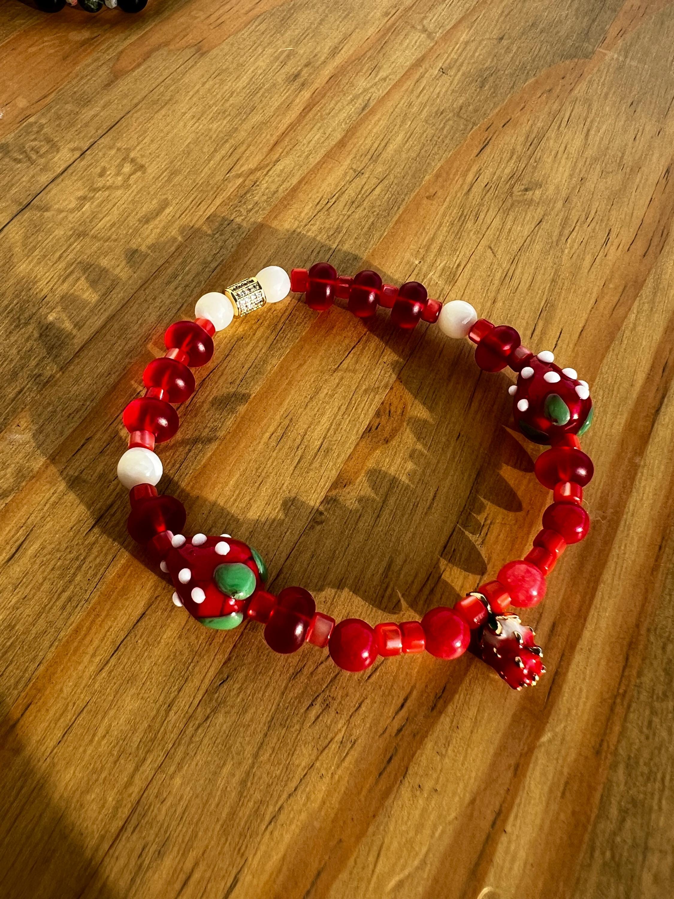 Strawberry Shortcake Dyed Jade + Mother Of Pearl Crystal Bracelet