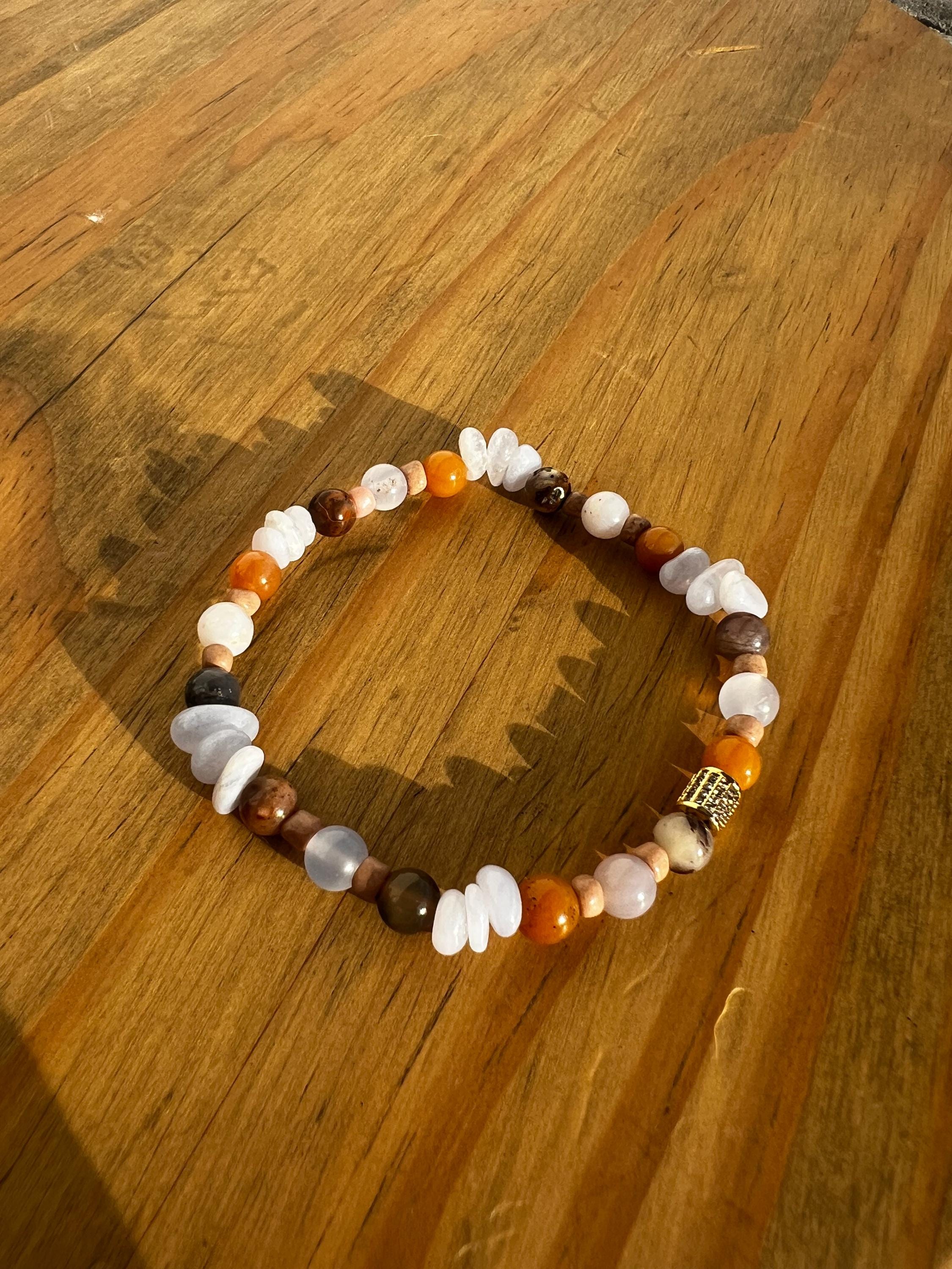 Blue Lace Agate + Blue/Brown Chalcedony Crystal Bracelet
