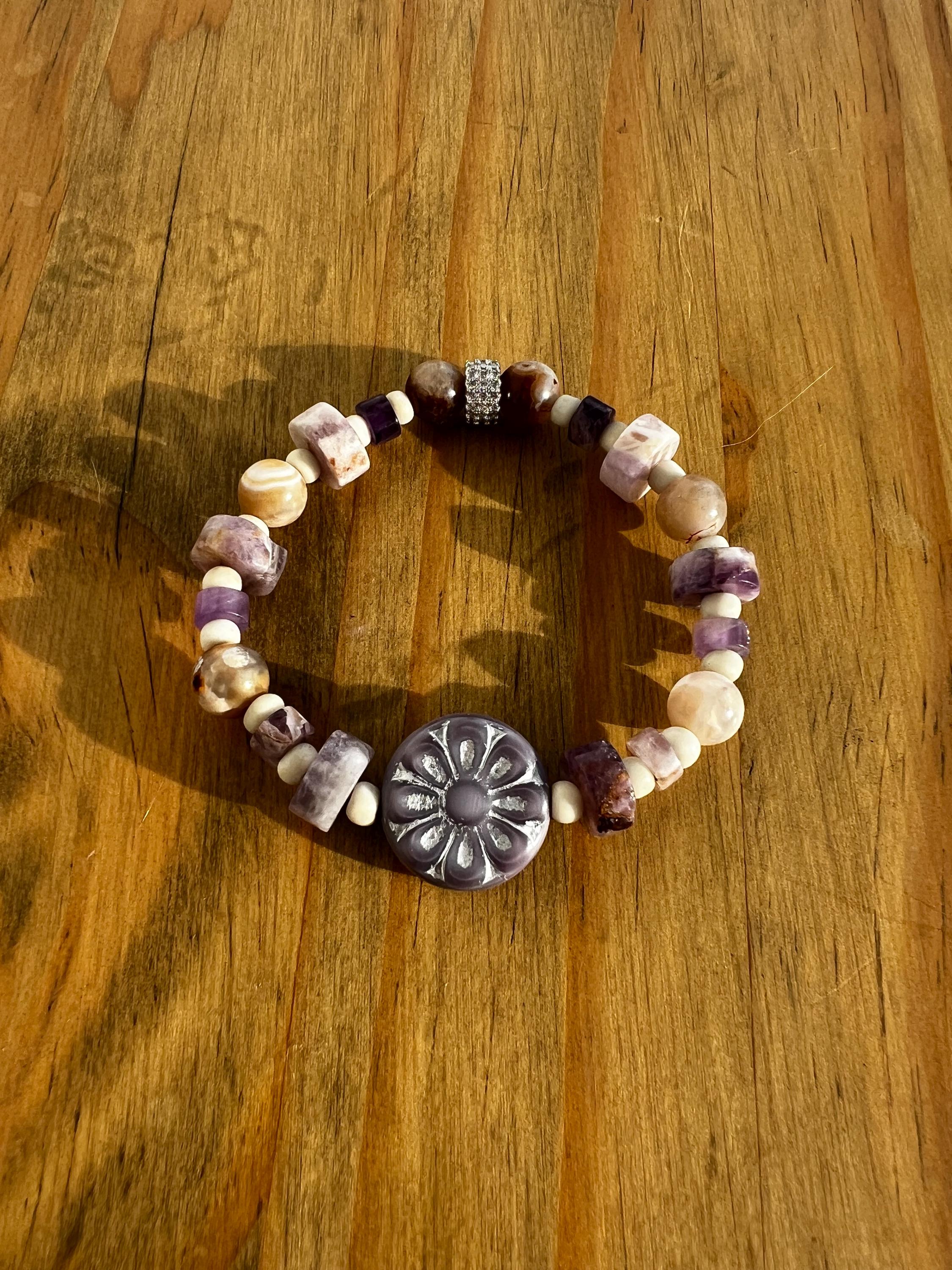 Amethyst + Dyed Agate Crystal Bracelet