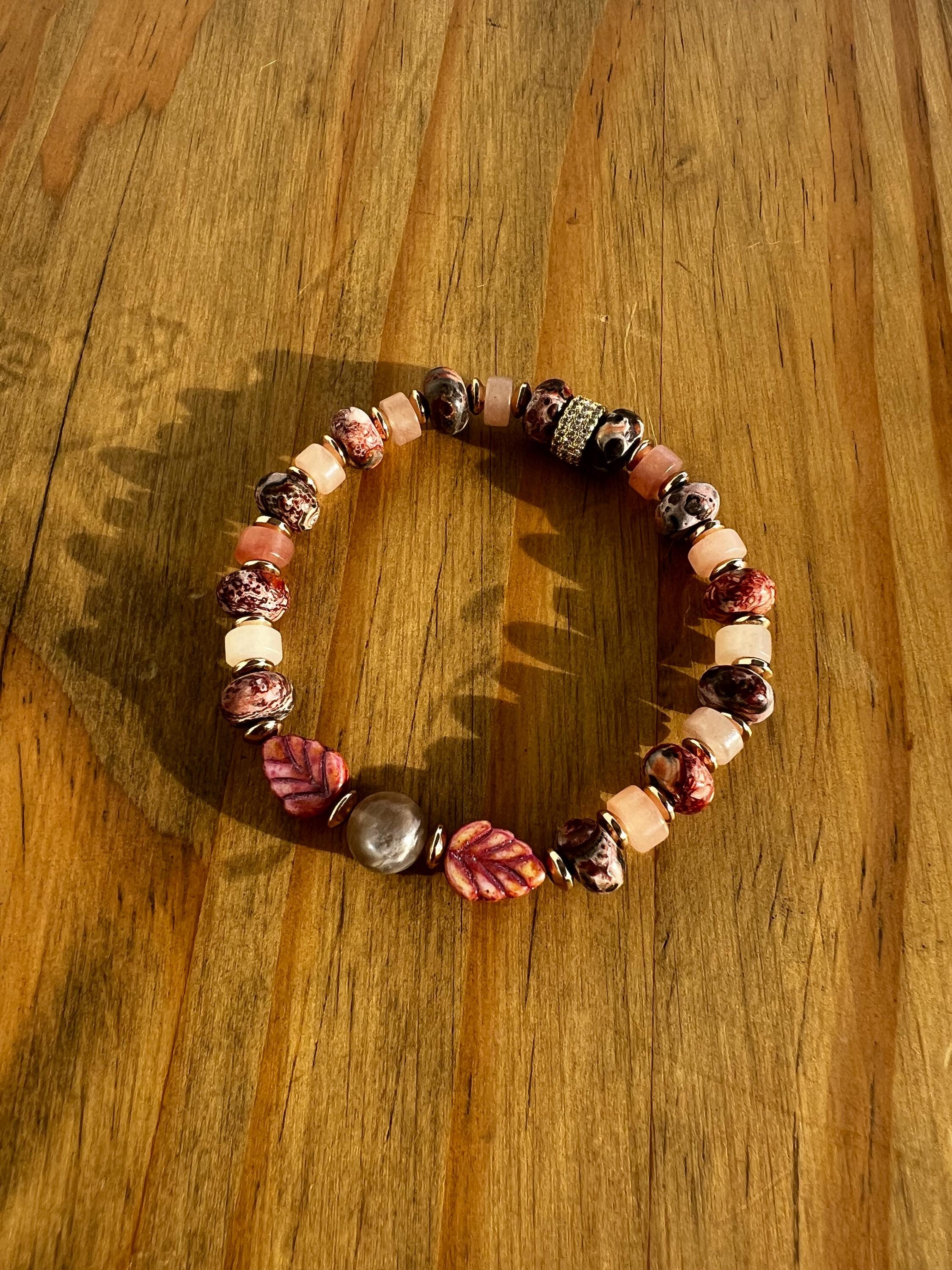 Chalcedony + Rose Quartz Leaf Crystal Bracelet