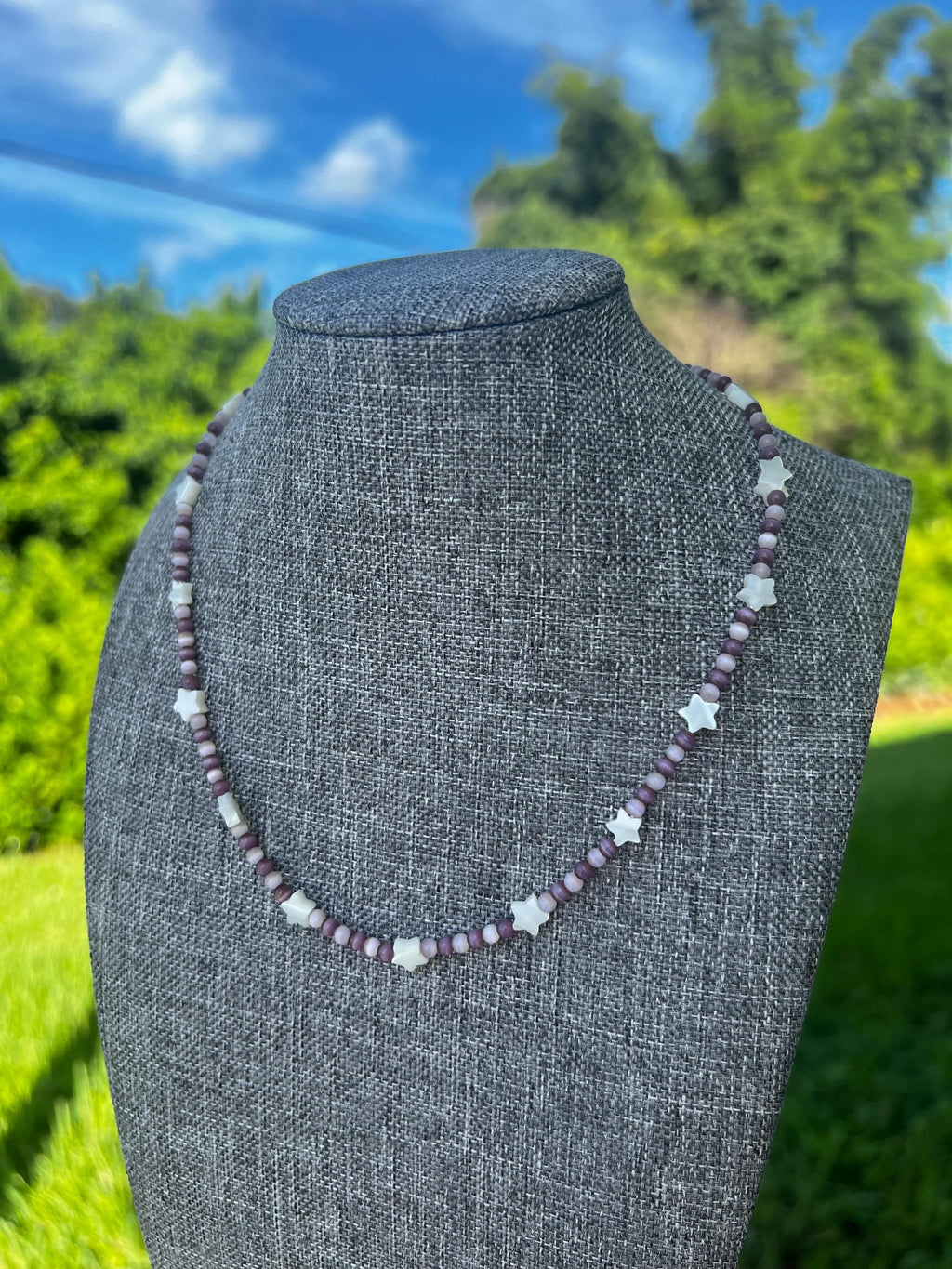 Purple Cats Eye + Mother Of Pearl Star Necklace