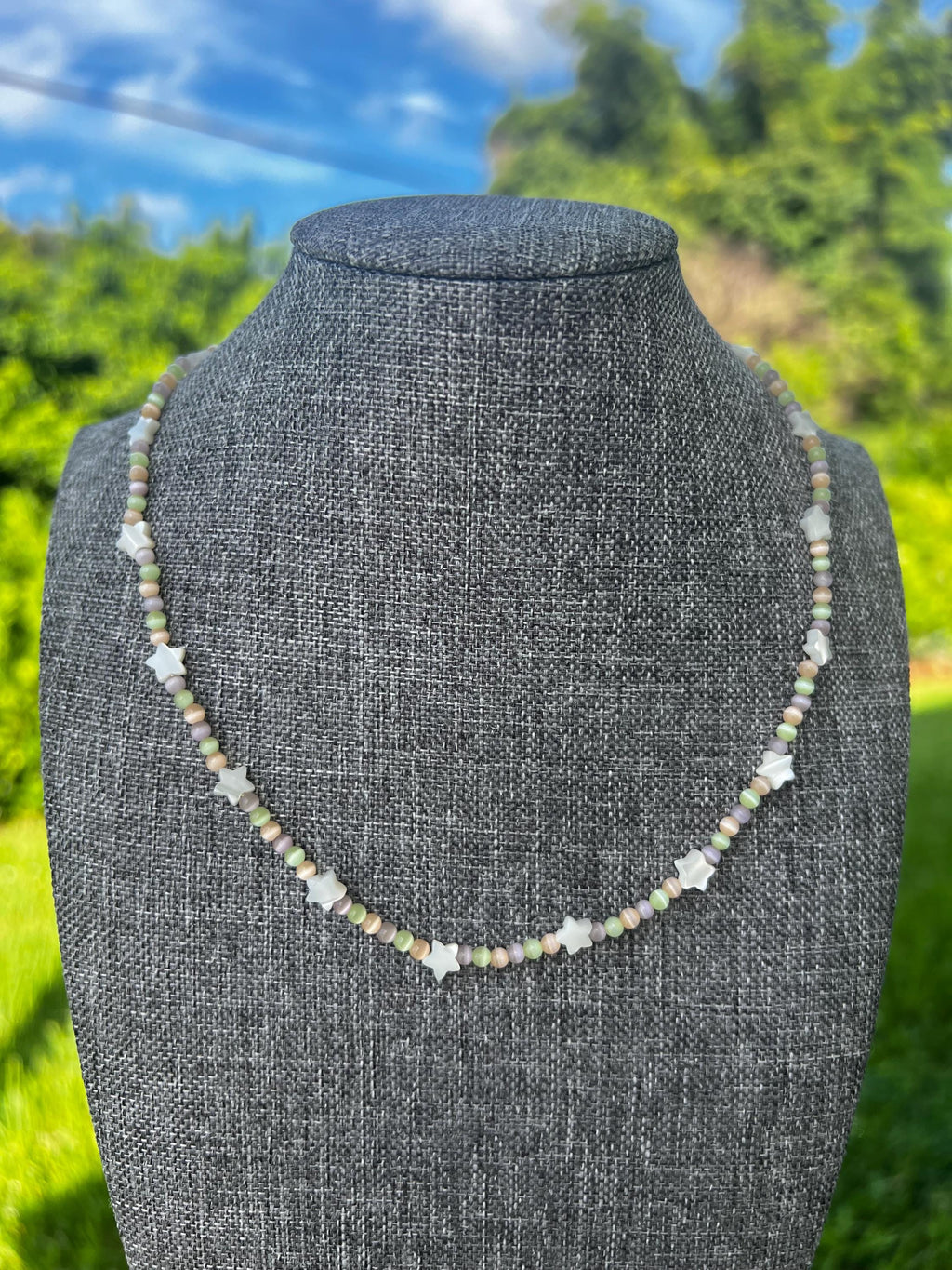 Pastel Dream Cats Eye + Mother Of Pearl Star Necklace
