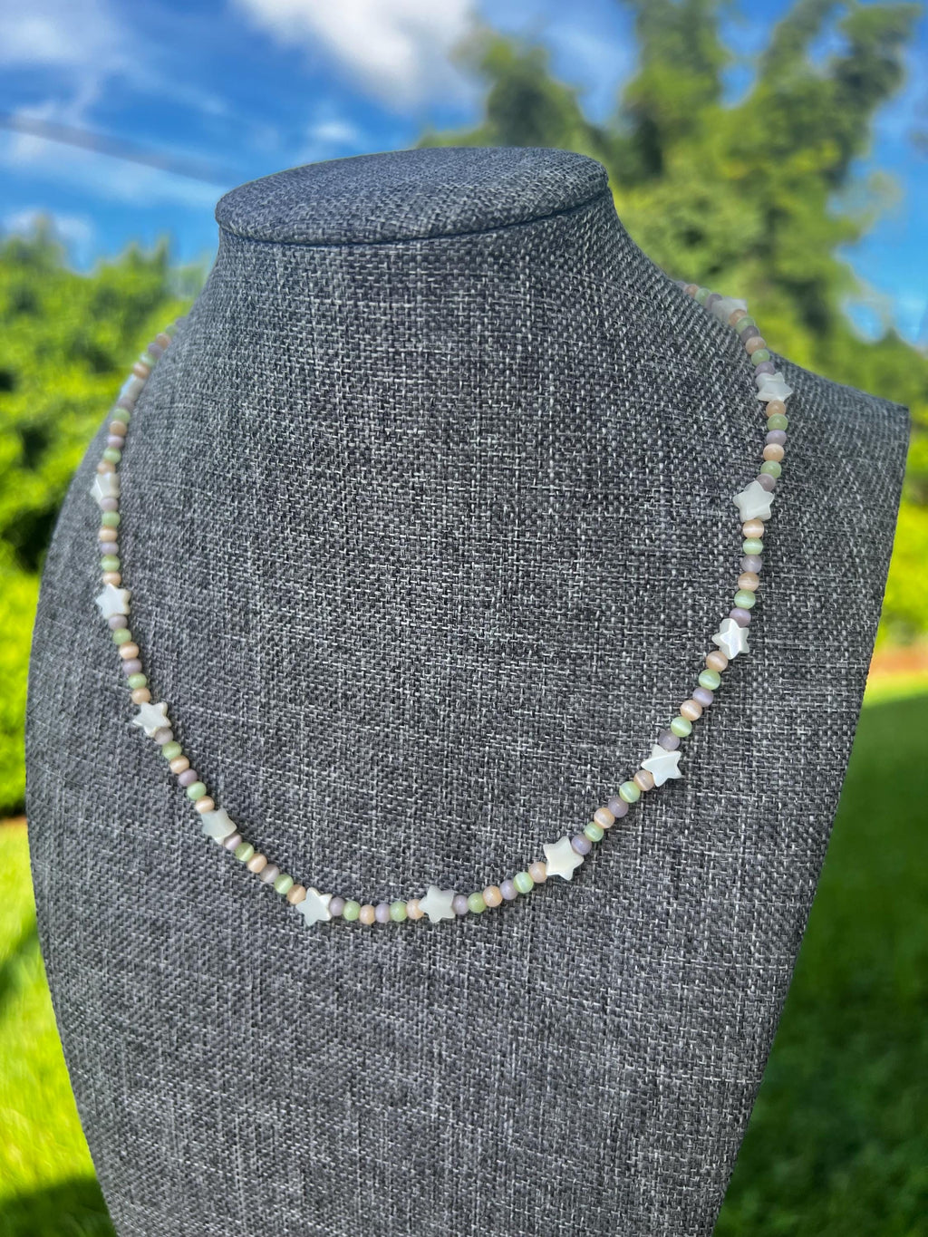 Pastel Dream Cats Eye + Mother Of Pearl Star Necklace