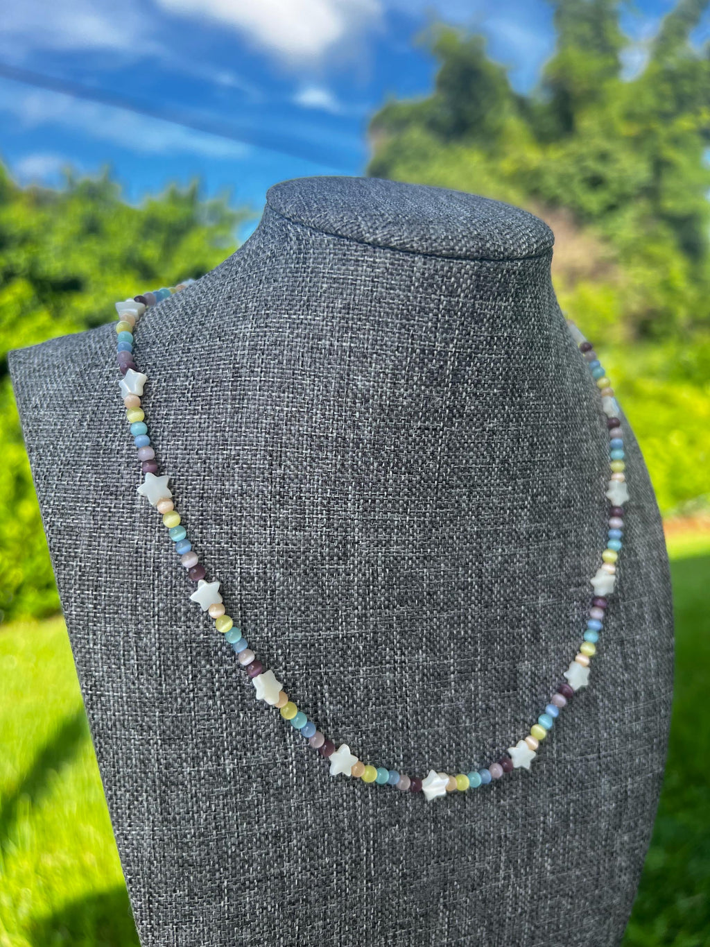 Muti Cats Eye + Mother Of Pearl Star Necklace