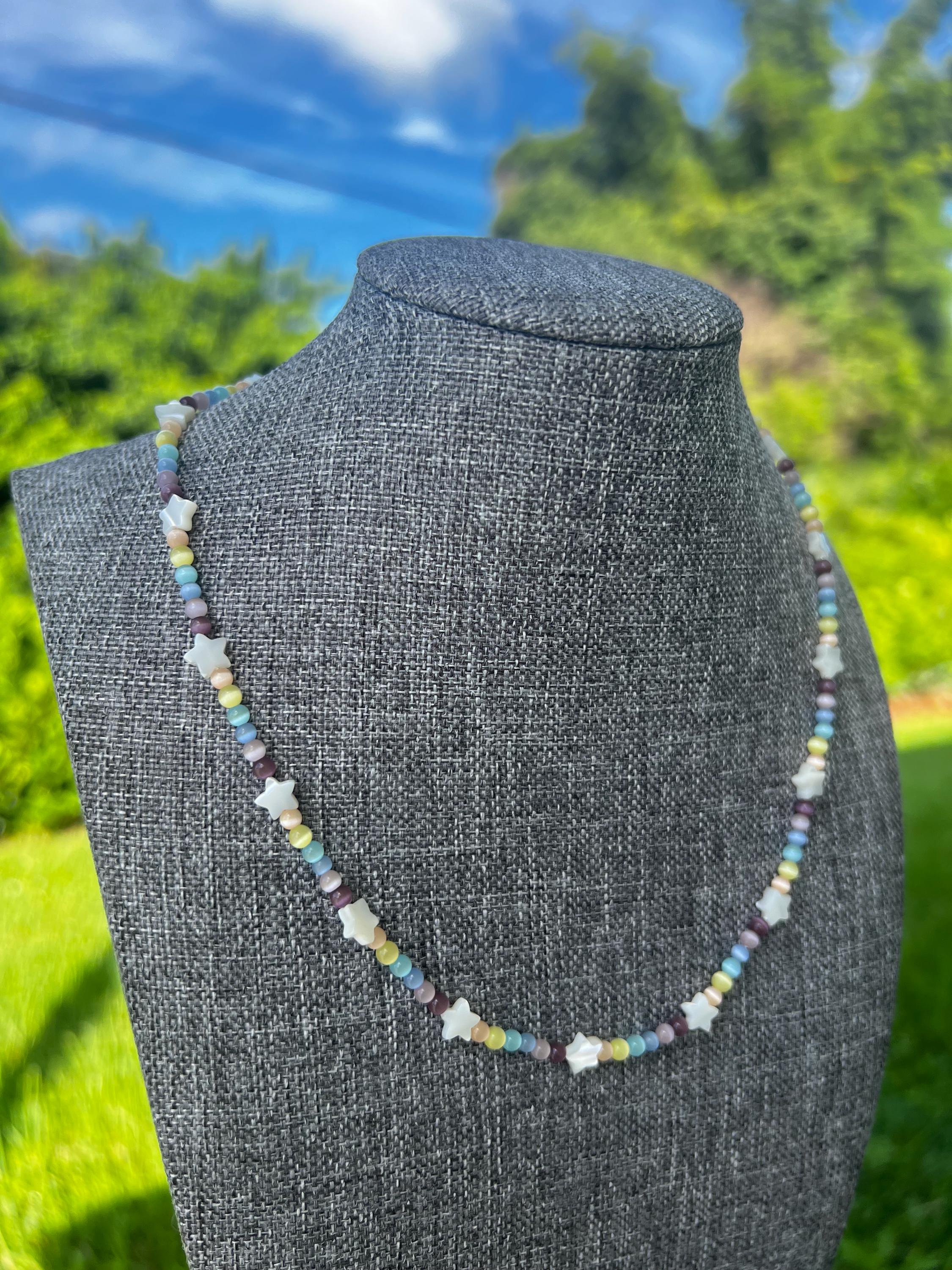 Muti Cats Eye + Mother Of Pearl Star Necklace
