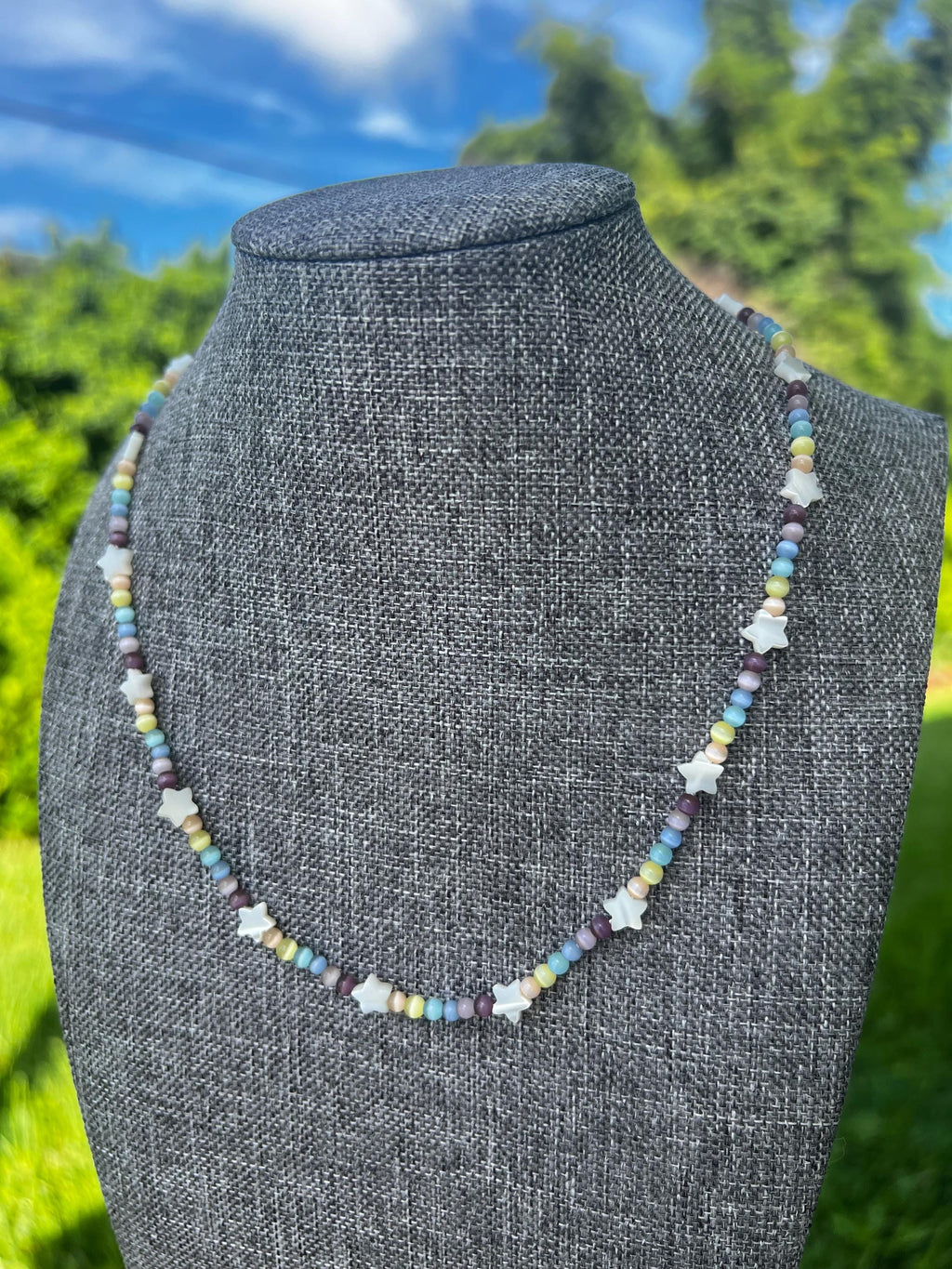 Muti Cats Eye + Mother Of Pearl Star Necklace