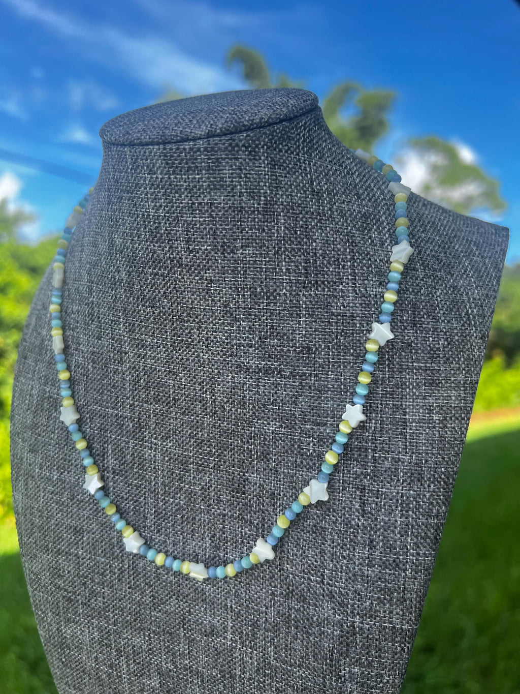 Cool Colored Cats Eye + Mother Of Pearl Star Necklace